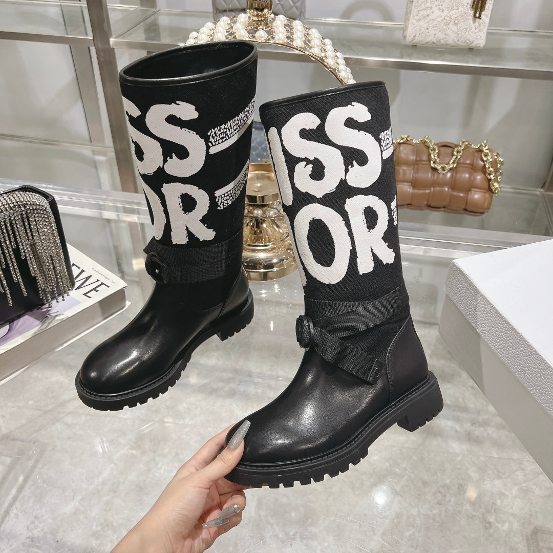 CD D-Major Boot Black Mix White Calfskin And Canvas