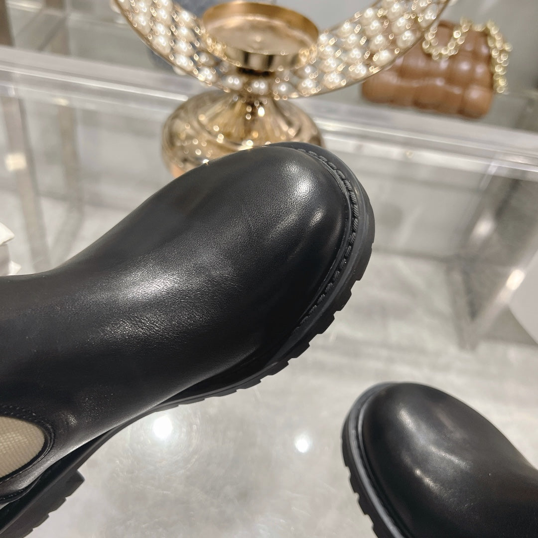 CD D-Major Boot Black Mix Beige Calfskin And Canvas