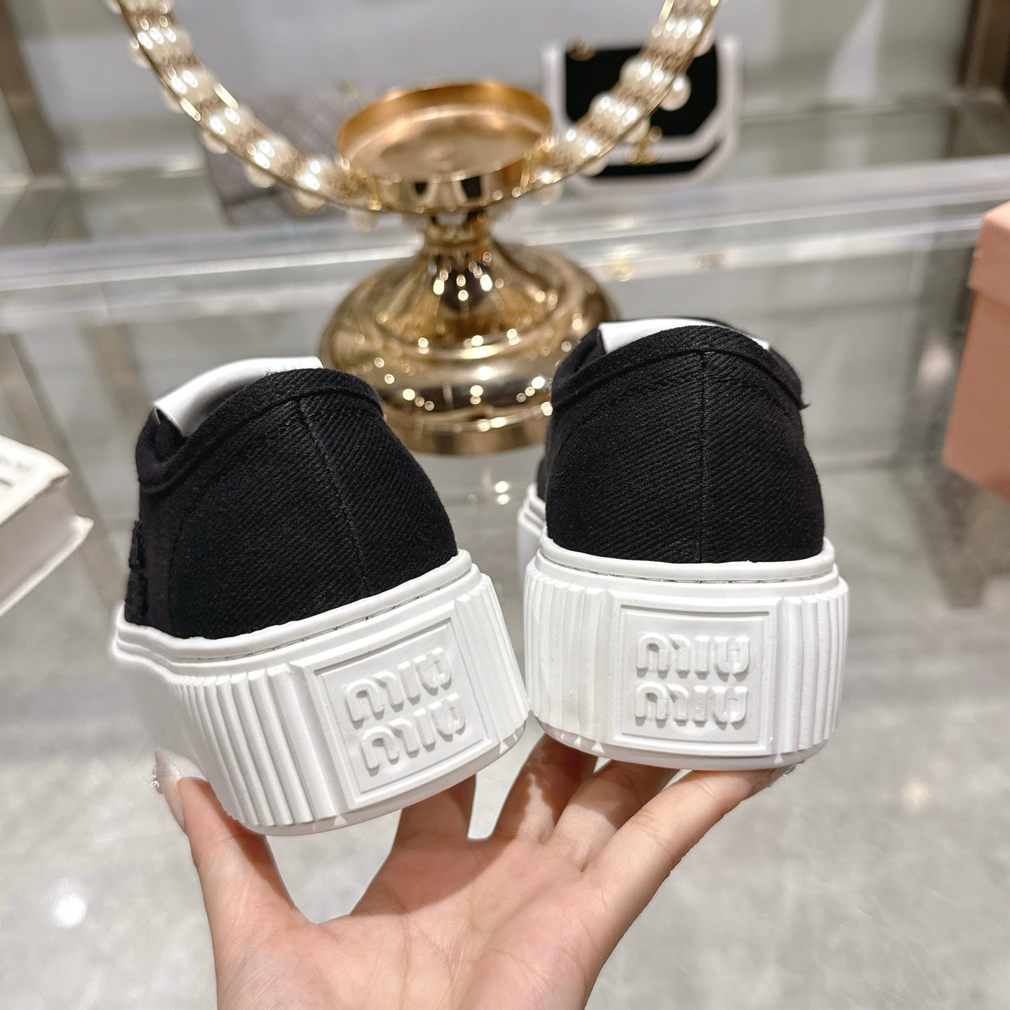 Miu Sneaker with Logo Black Demin Fabric 235313