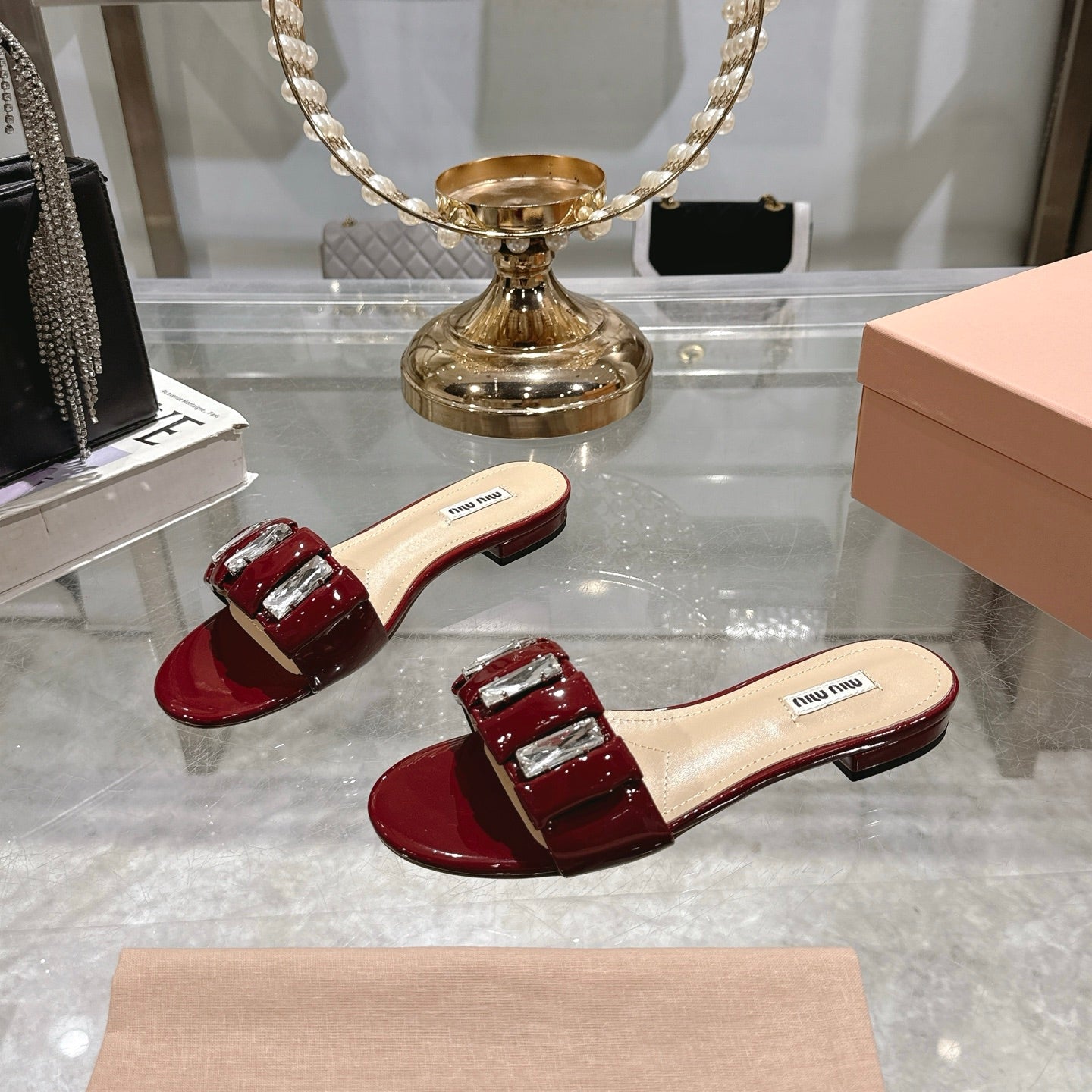 Miu 25C Slippers Red Patent Leather 235323