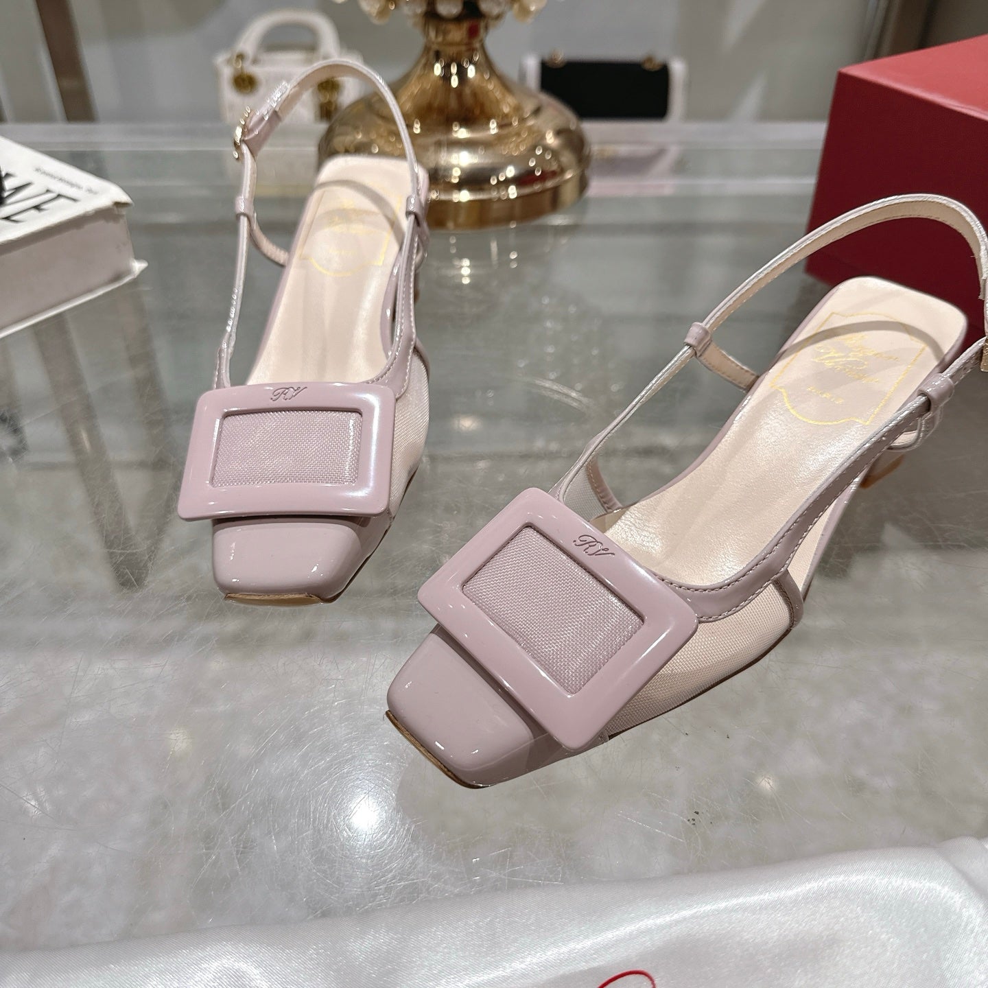 Viv 25 Slingback Pink Mesh Italian Leather 300778