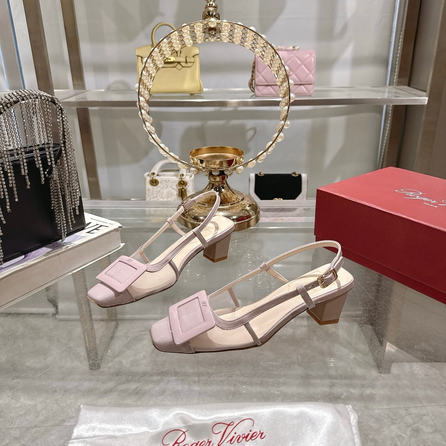 Viv 25 Slingback Pink Mesh Italian Leather 300778