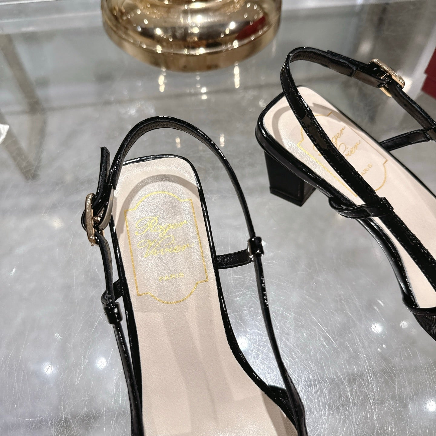 Viv 25 Slingback Black Mesh Italian Leather 300780