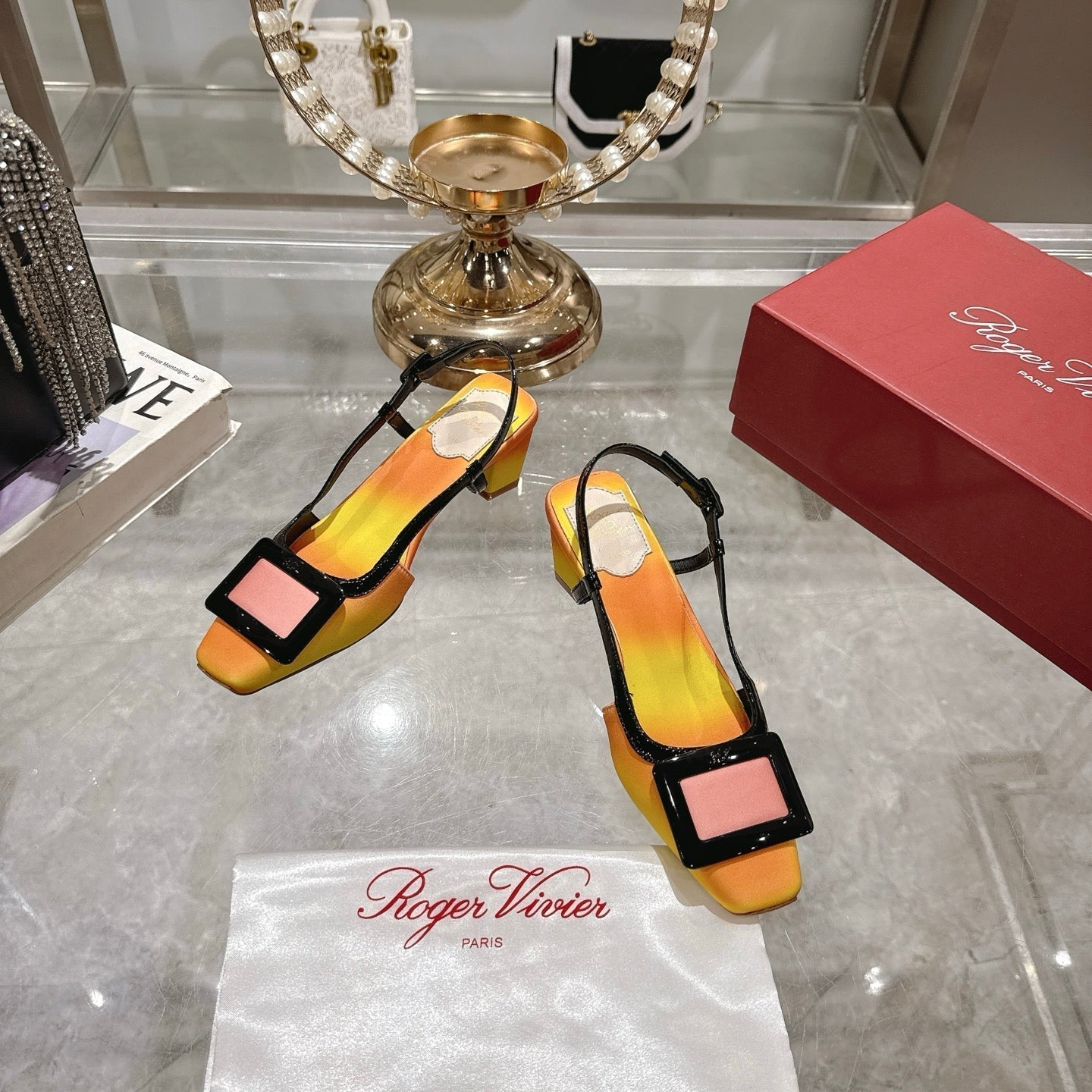 Viv 25 Slingback Yellow Orange Italian Leather 300782