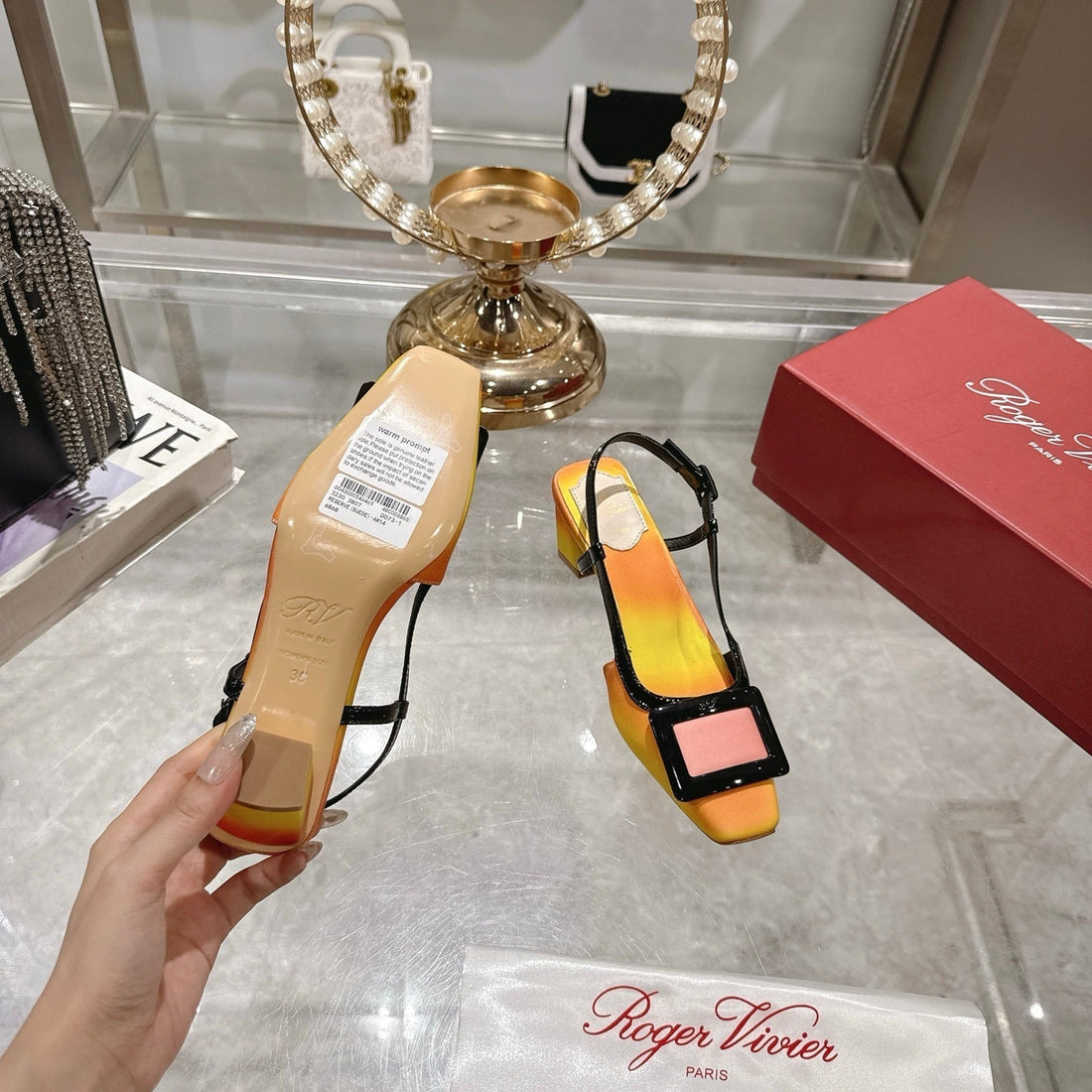 Viv 25 Slingback Yellow Orange Italian Leather 300782