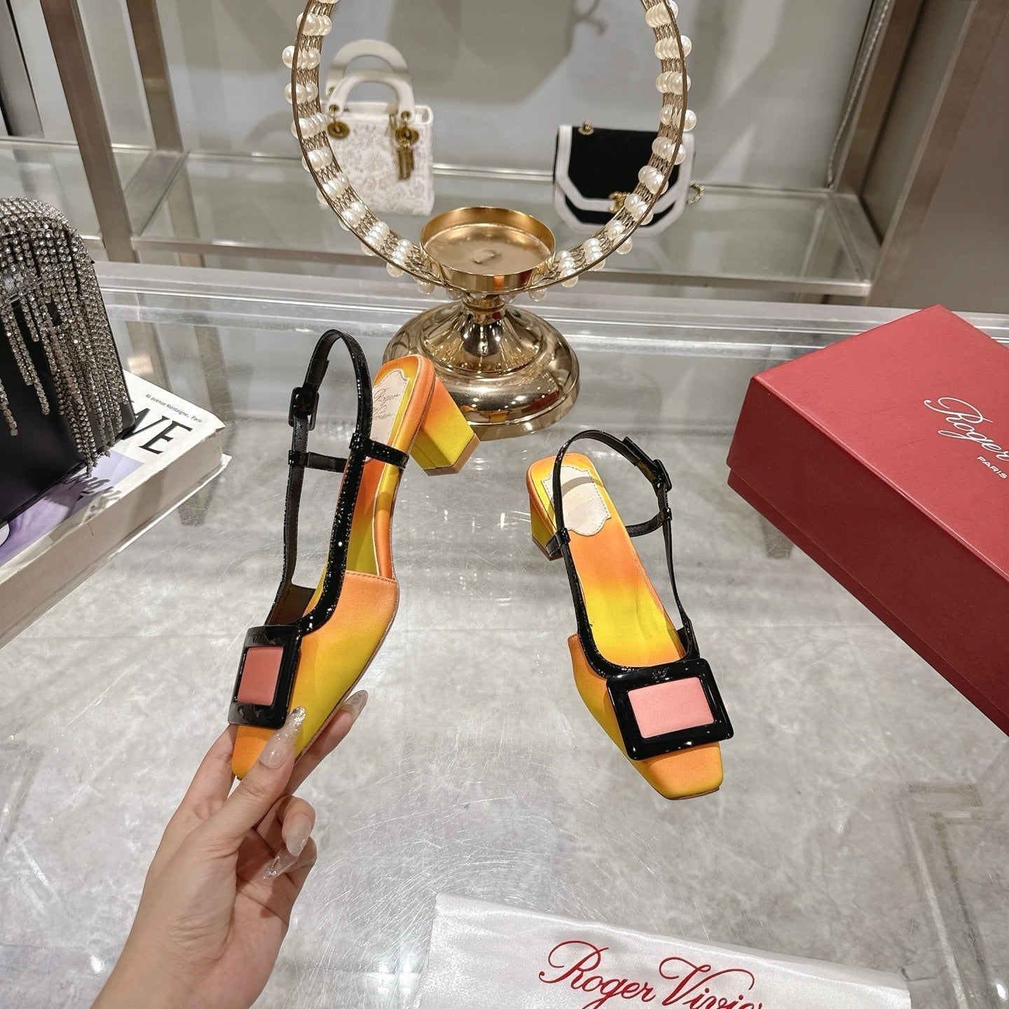 Viv 25 Slingback Yellow Orange Italian Leather 300782
