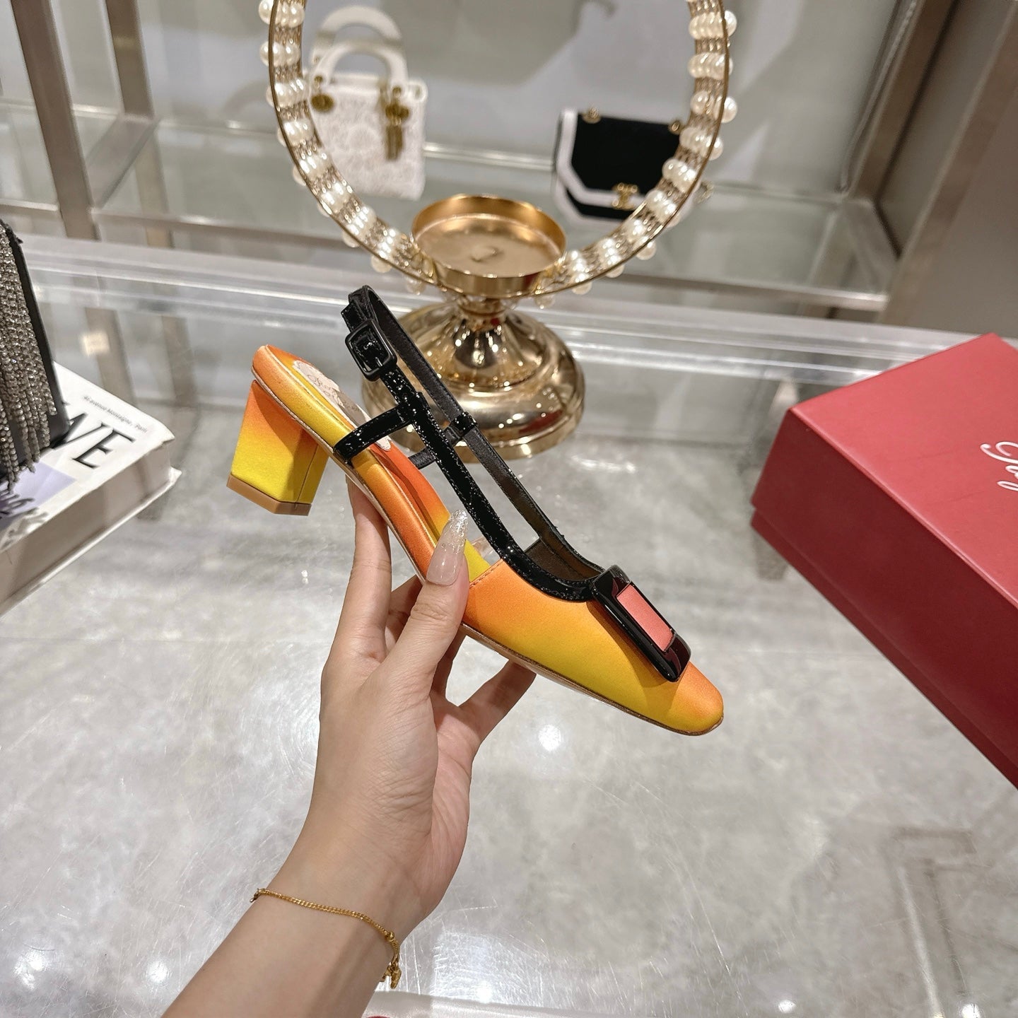 Viv 25 Slingback Yellow Orange Italian Leather 300782