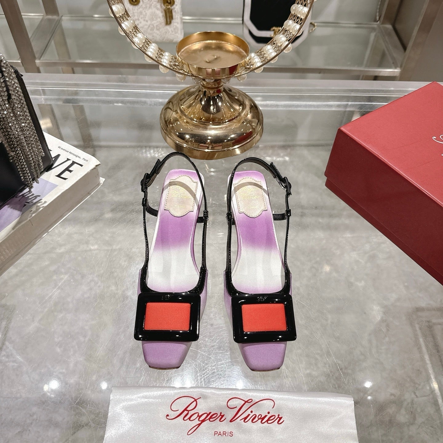 Viv 25 Slingback White Purple Italian Leather 300784