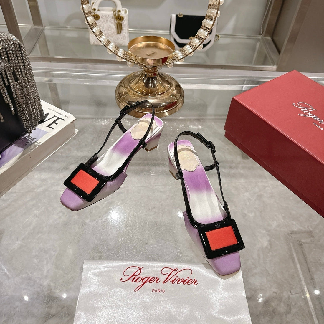 Viv 25 Slingback White Purple Italian Leather 300784