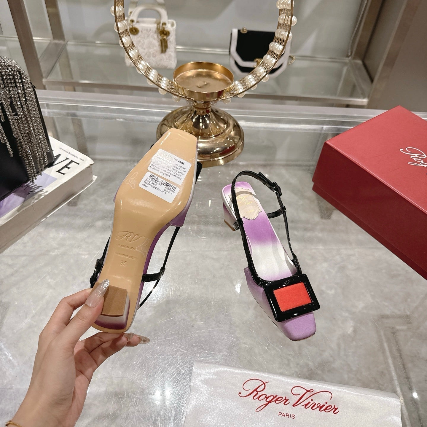 Viv 25 Slingback White Purple Italian Leather 300784