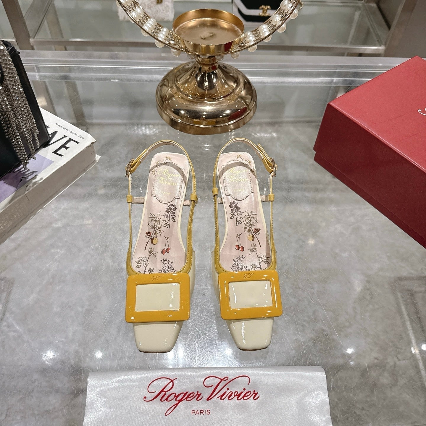 Viv 25 Flower Slingback Yellow Italian Leather 300785