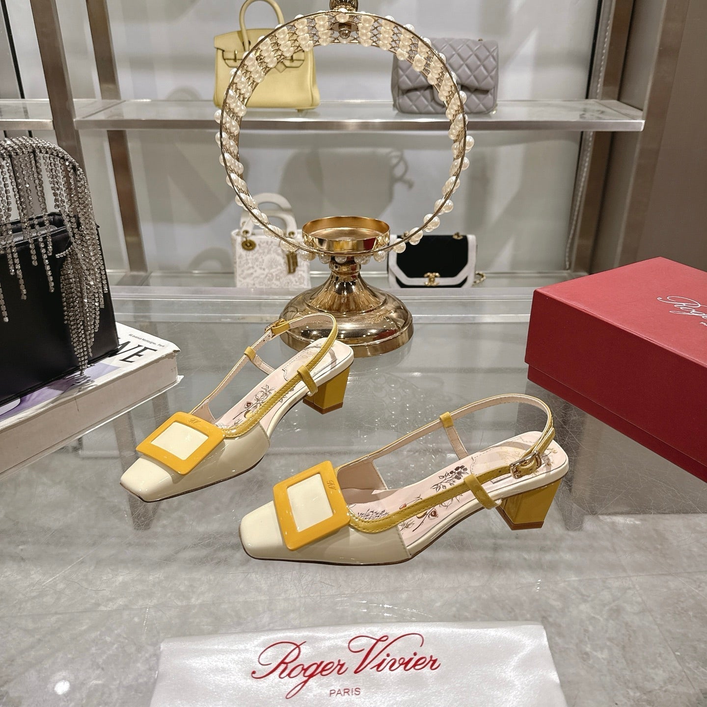 Viv 25 Flower Slingback Yellow Italian Leather 300785