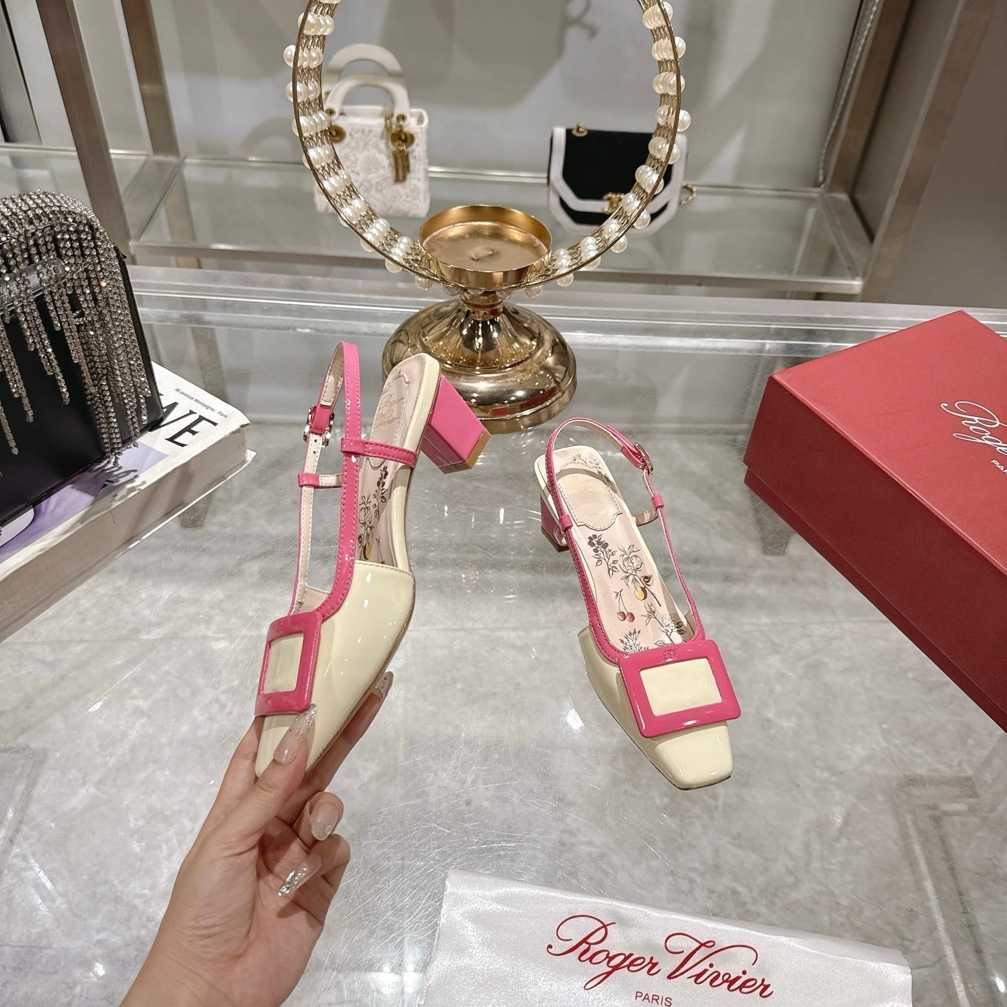 Viv 25 Flower Slingback Pink Italian Leather 300786