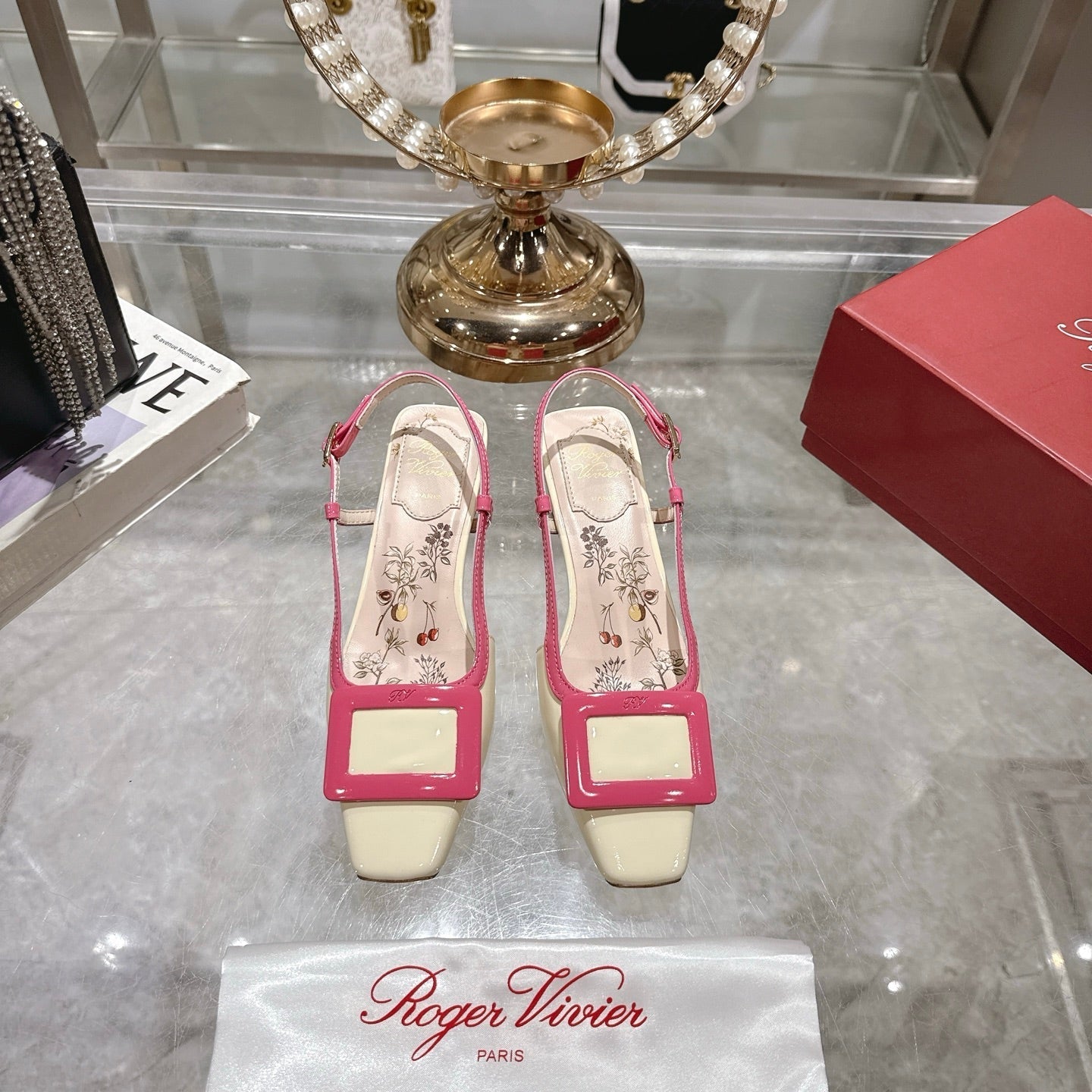Viv 25 Flower Slingback Pink Italian Leather 300786