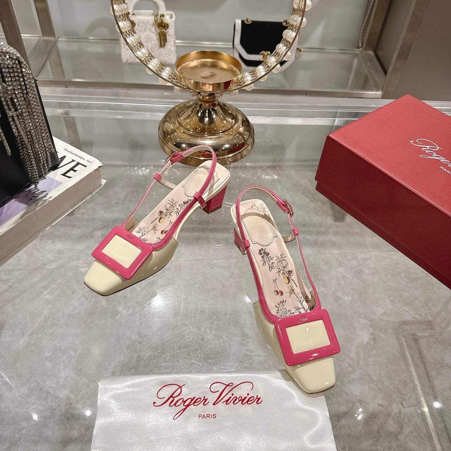 Viv 25 Flower Slingback Pink Italian Leather 300786