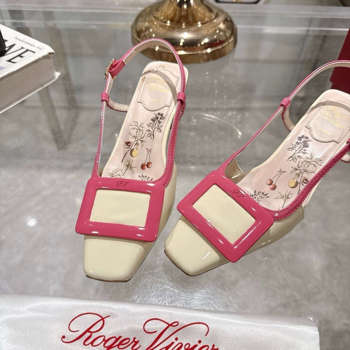 Viv 25 Flower Slingback Pink Italian Leather 300786
