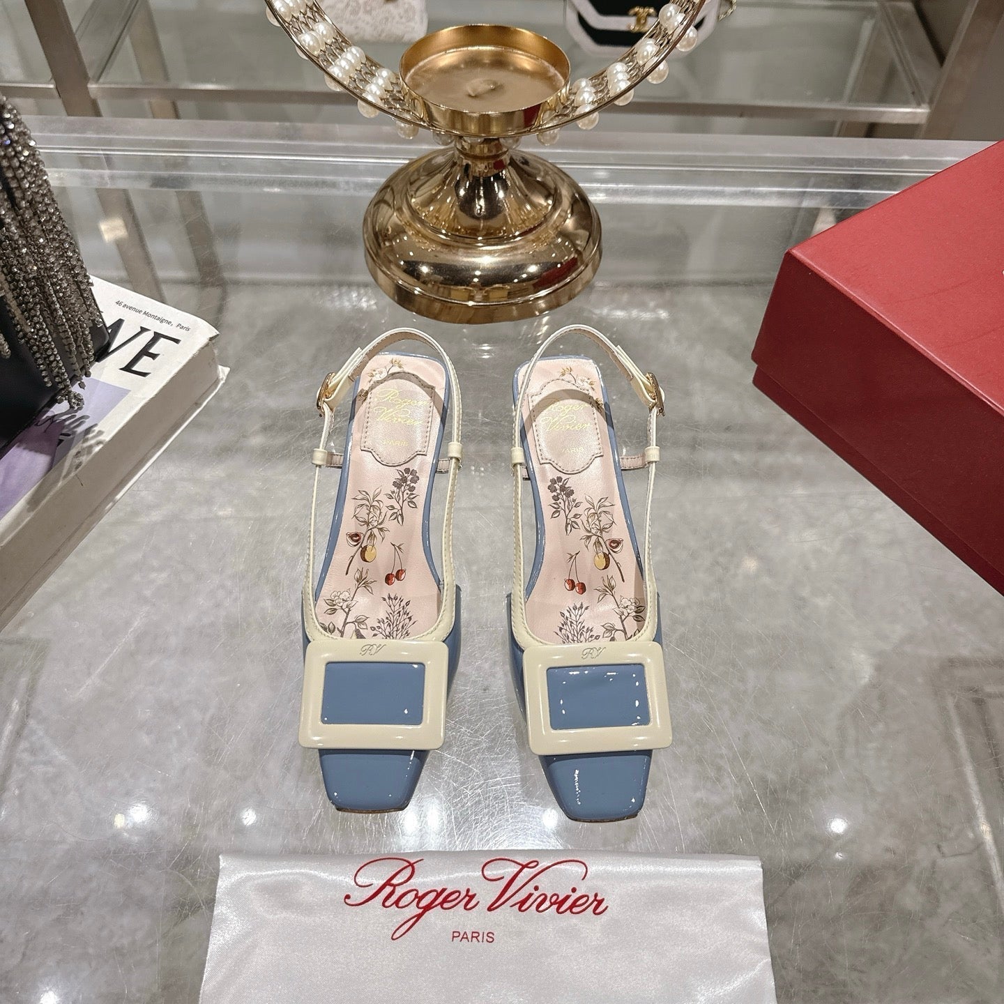 Viv 25 Flower Slingback Blue Italian Leather 300787