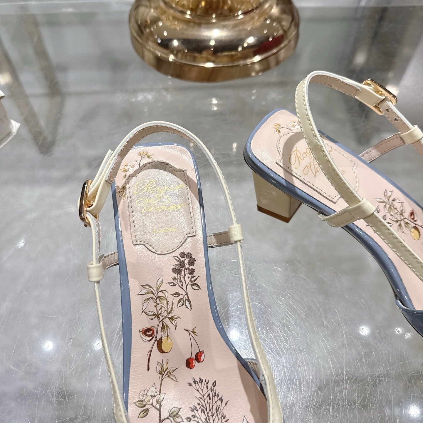 Viv 25 Flower Slingback Blue Italian Leather 300787