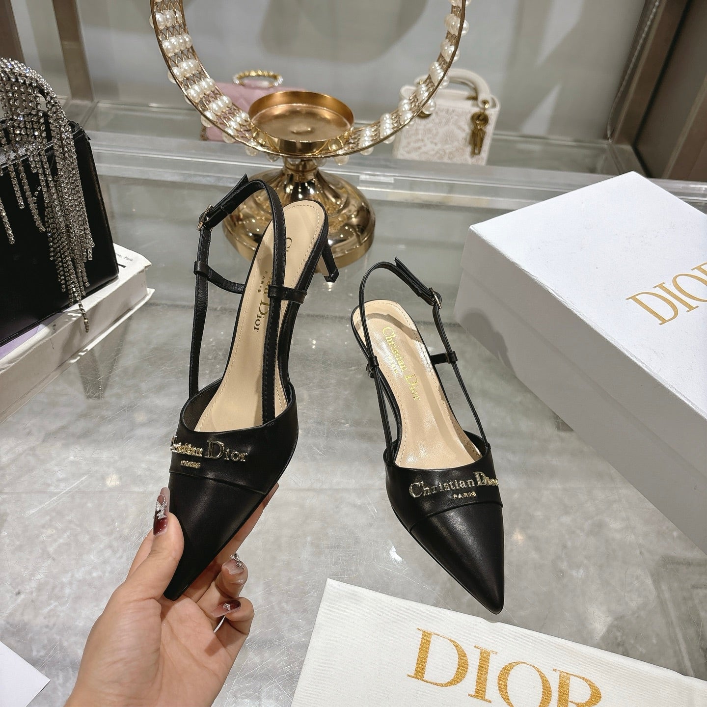 CD 25 Slingback Heel Black Leather 306926