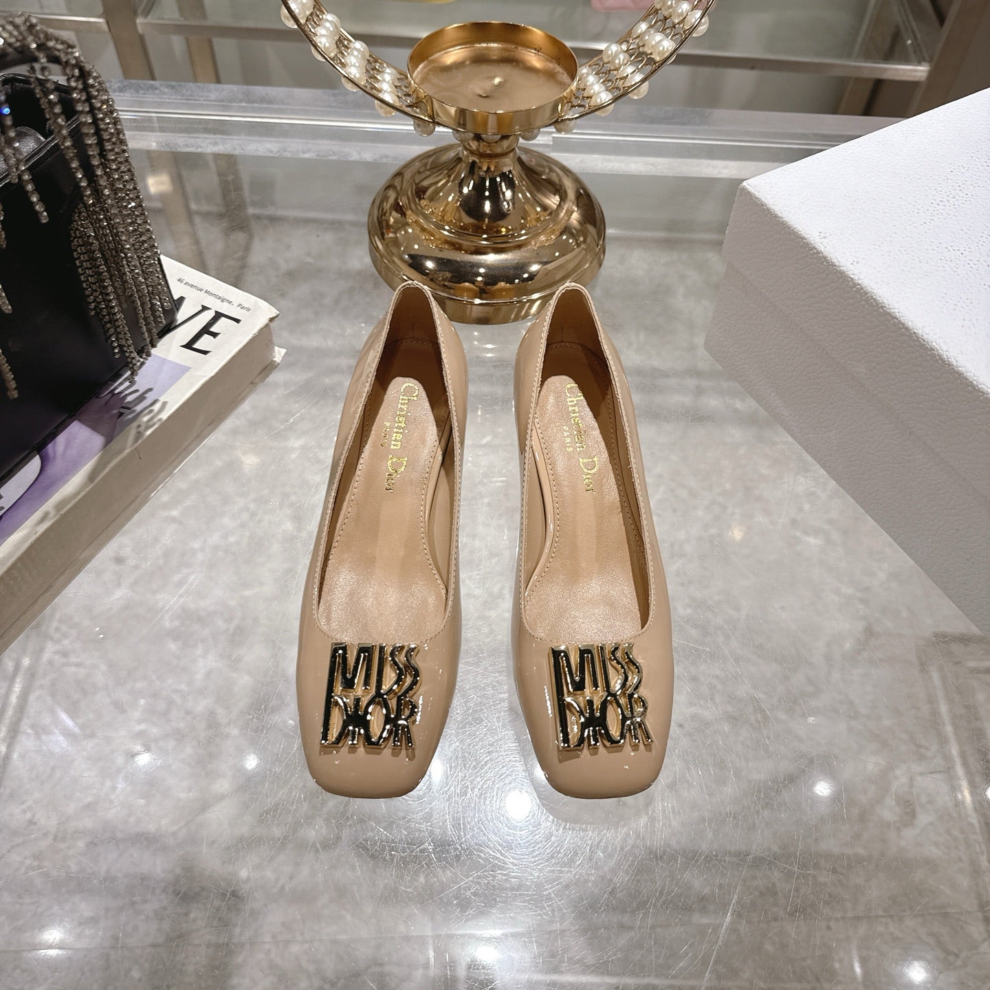 CD 25  Pump Heel Height 3cm Cream Patent Leather 393412