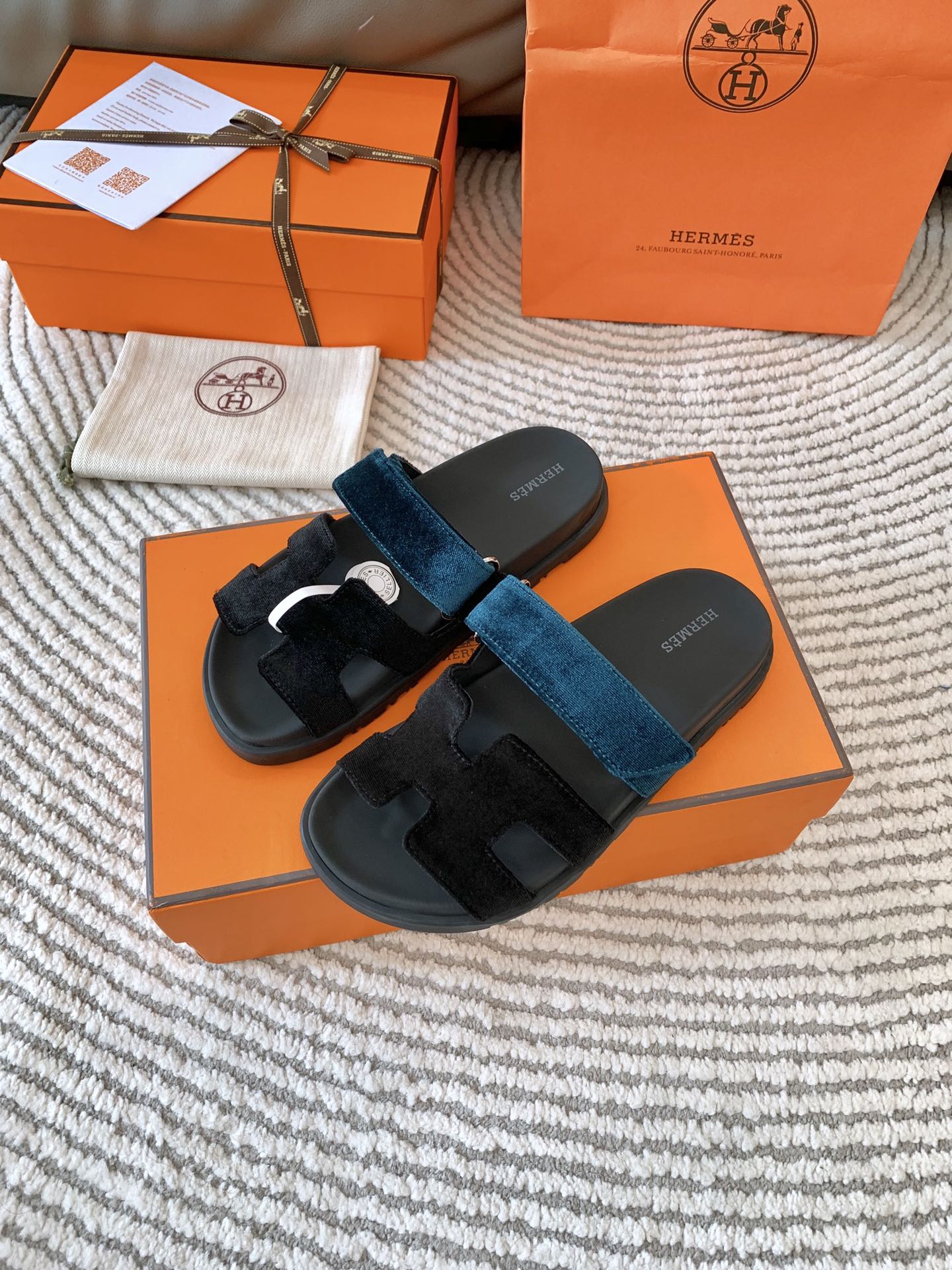 HM Chypre Sandal Black Mix Duck Neck Blue Corduroy 963558