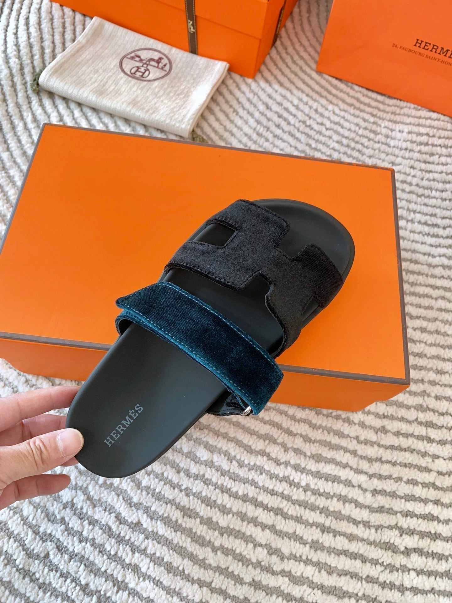 HM Chypre Sandal Black Mix Duck Neck Blue Corduroy 963558