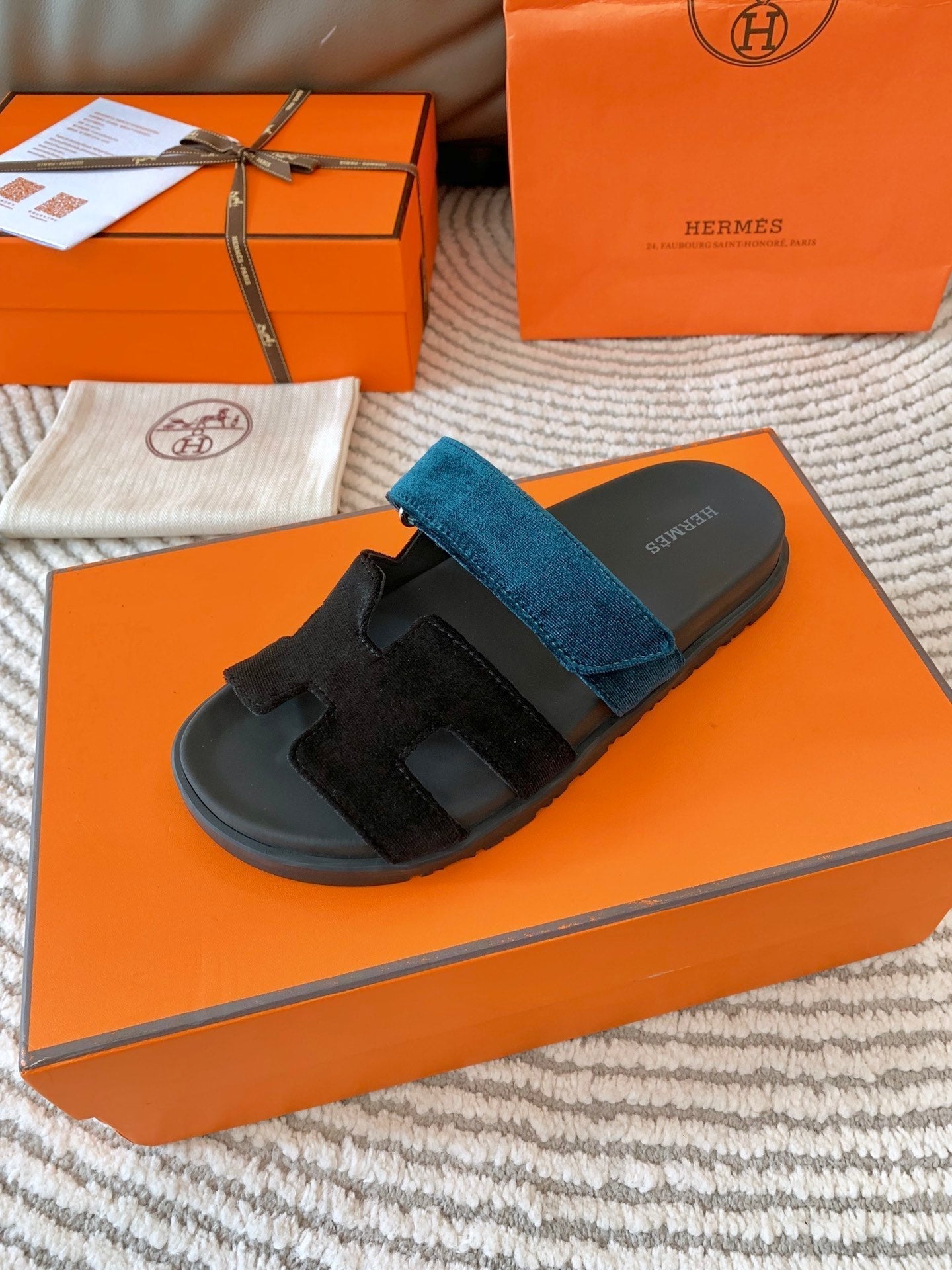 HM Chypre Sandal Black Mix Duck Neck Blue Corduroy 963558