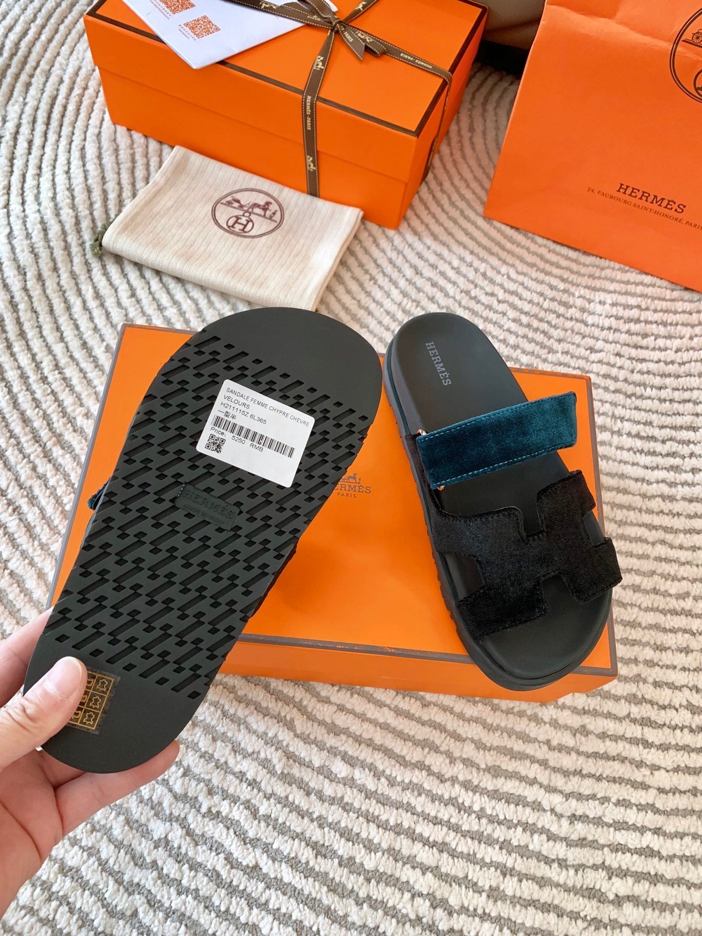 HM Chypre Sandal Black Mix Duck Neck Blue Corduroy 963558