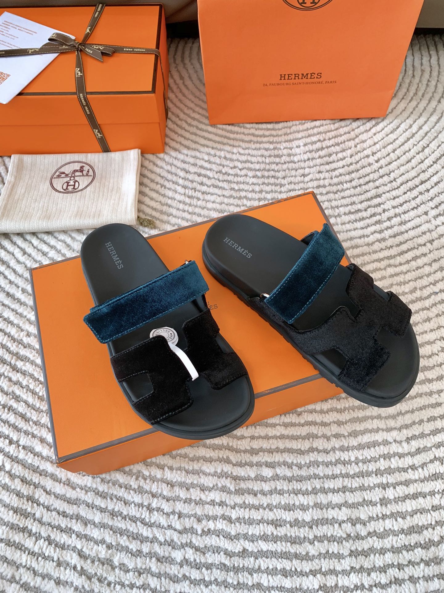 HM Chypre Sandal Black Mix Duck Neck Blue Corduroy 963558
