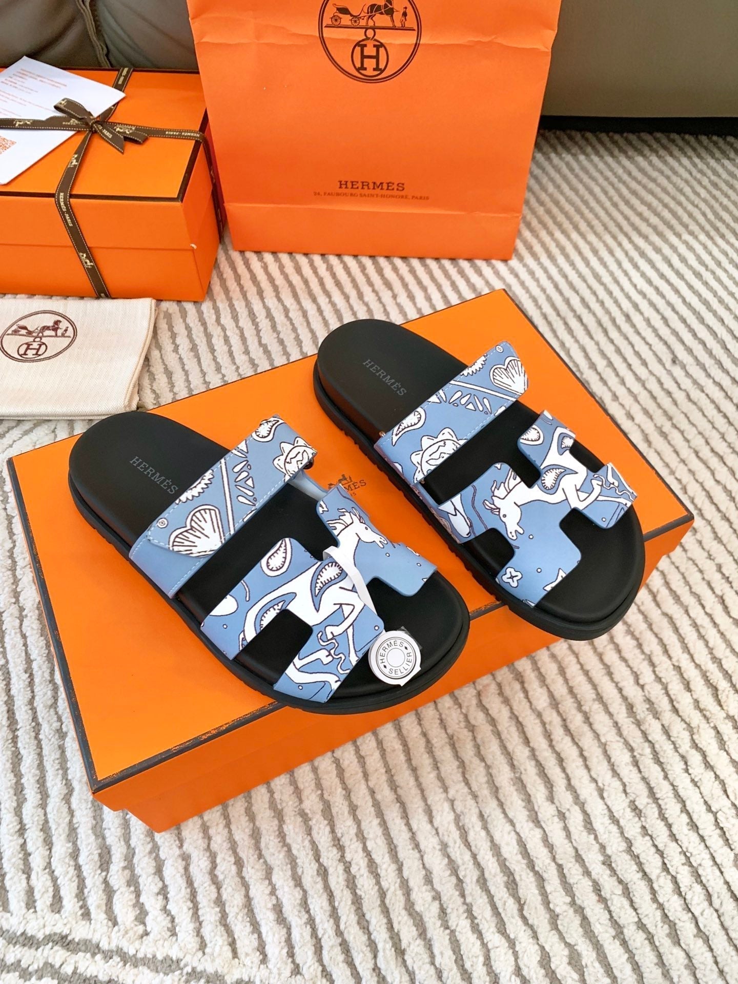 HM Chypre Sandal Cloud Blue With White Pattern Cowhide 963201