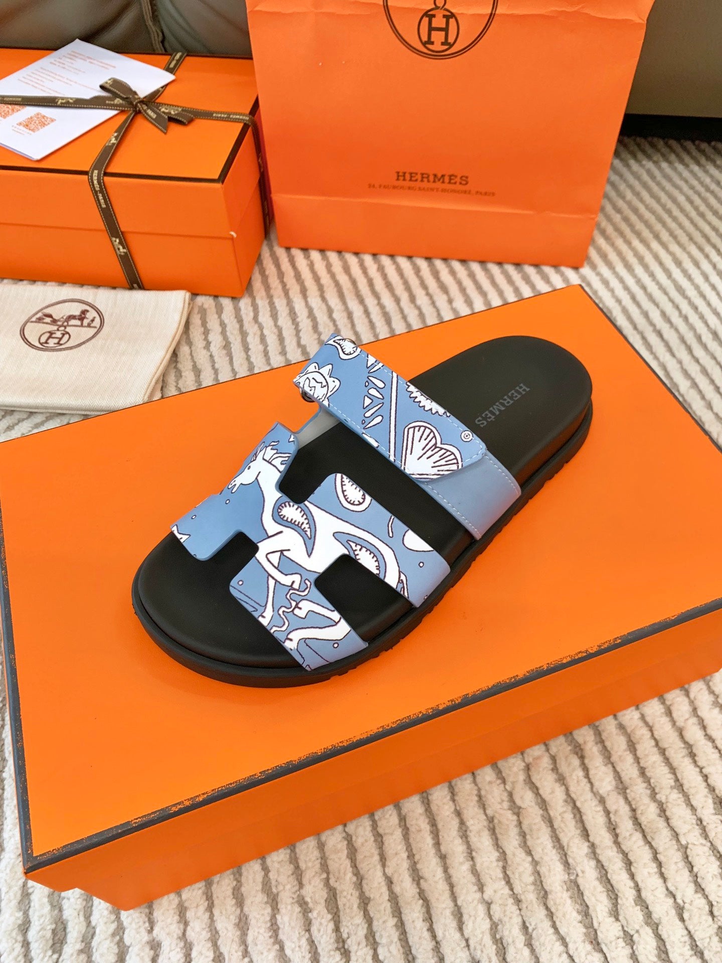 HM Chypre Sandal Cloud Blue With White Pattern Cowhide 963201