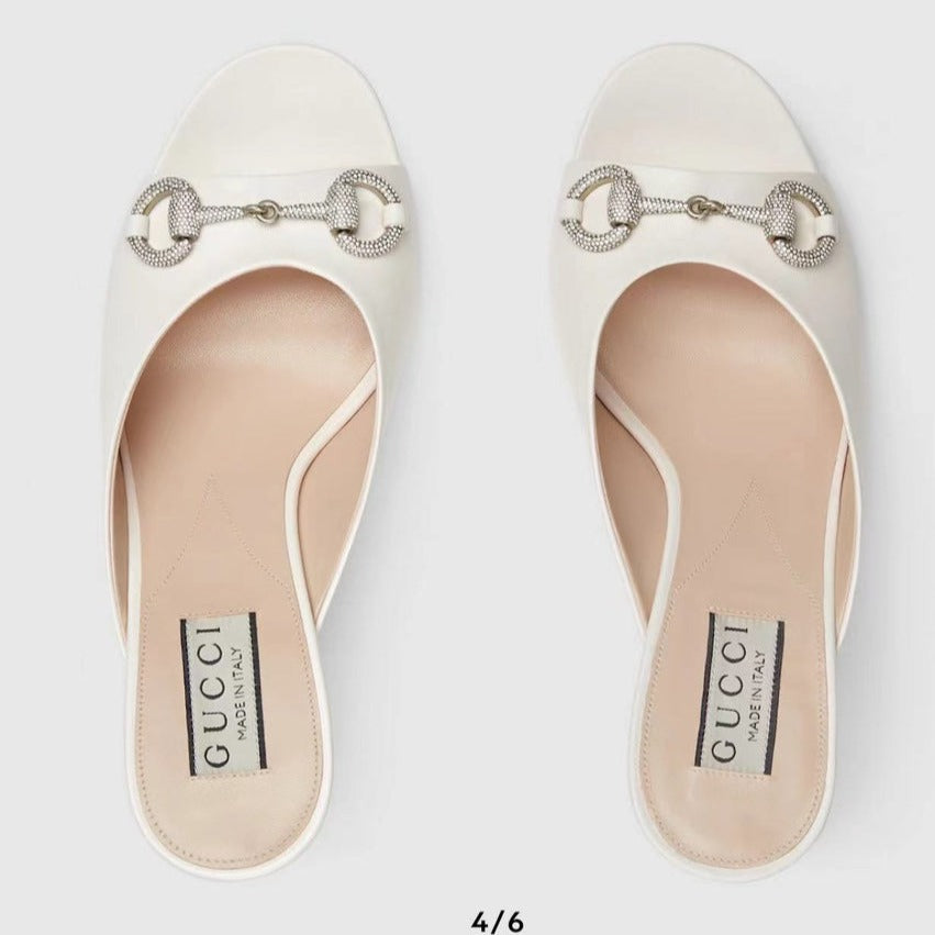 GG  Women's Horsebit mid-heel slide sandal in White