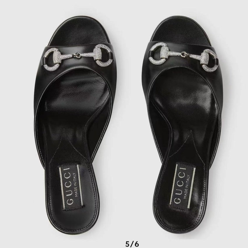 GG  Women's Horsebit mid-heel slide sandal in Black