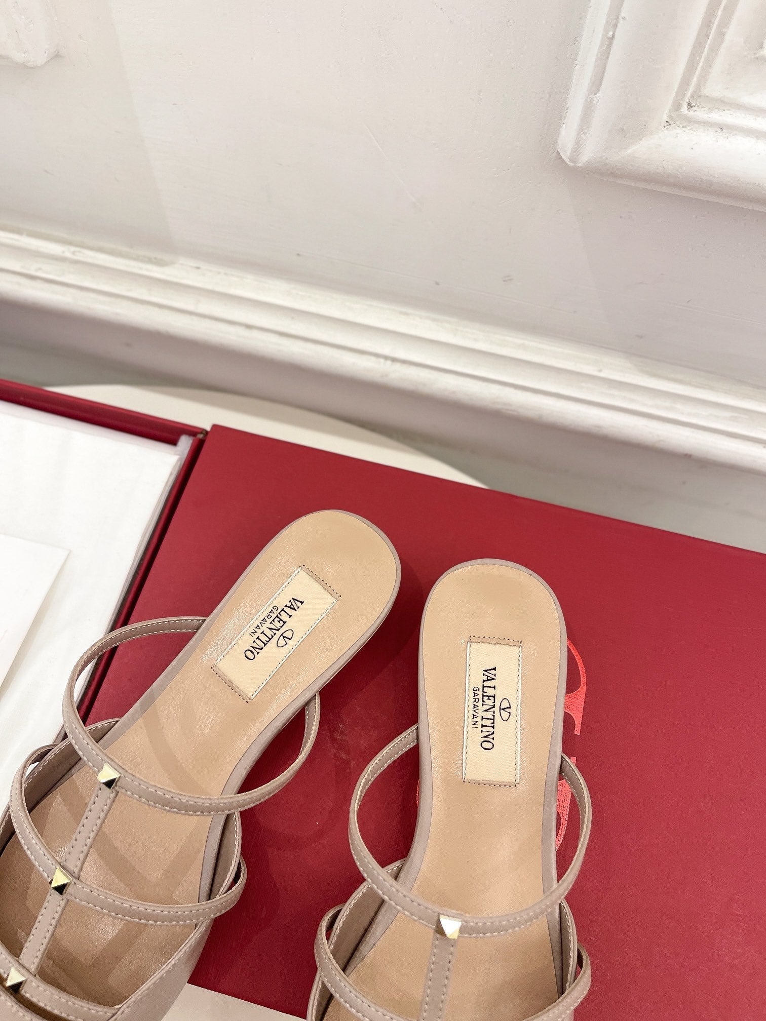 Rockstud Wispy Rose Cannelle Calfskin Mule 20mm