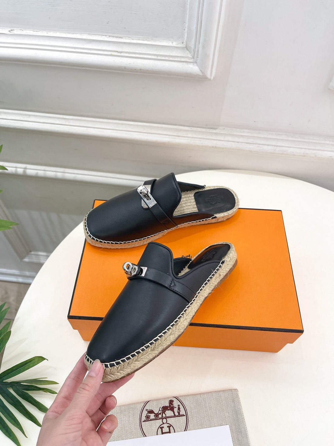 HM Feria Espadrille 20mm Black Calfskin And Handwoven Hemp Rope 967988