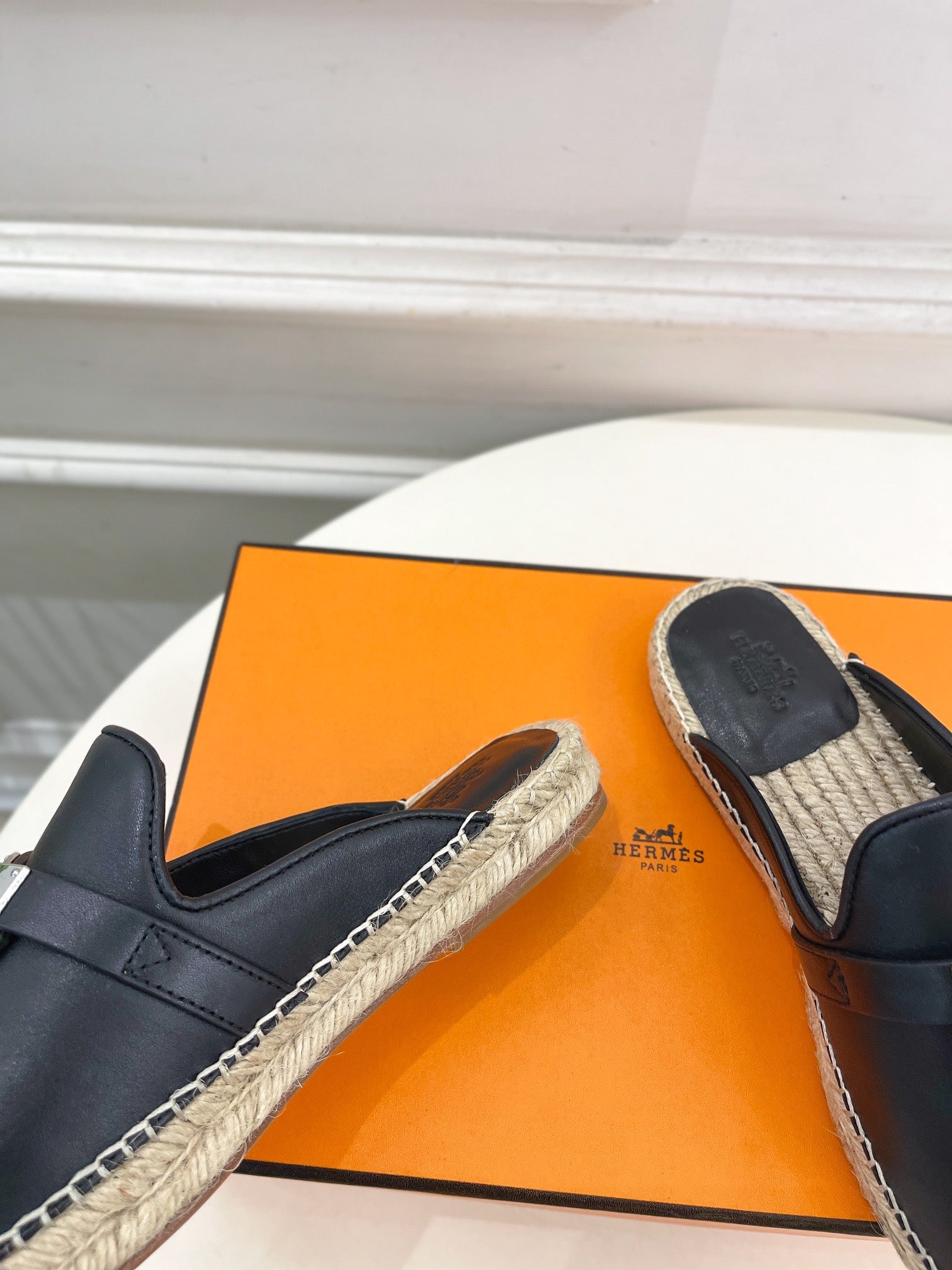 HM Feria Espadrille 20mm Black Calfskin And Handwoven Hemp Rope 967988