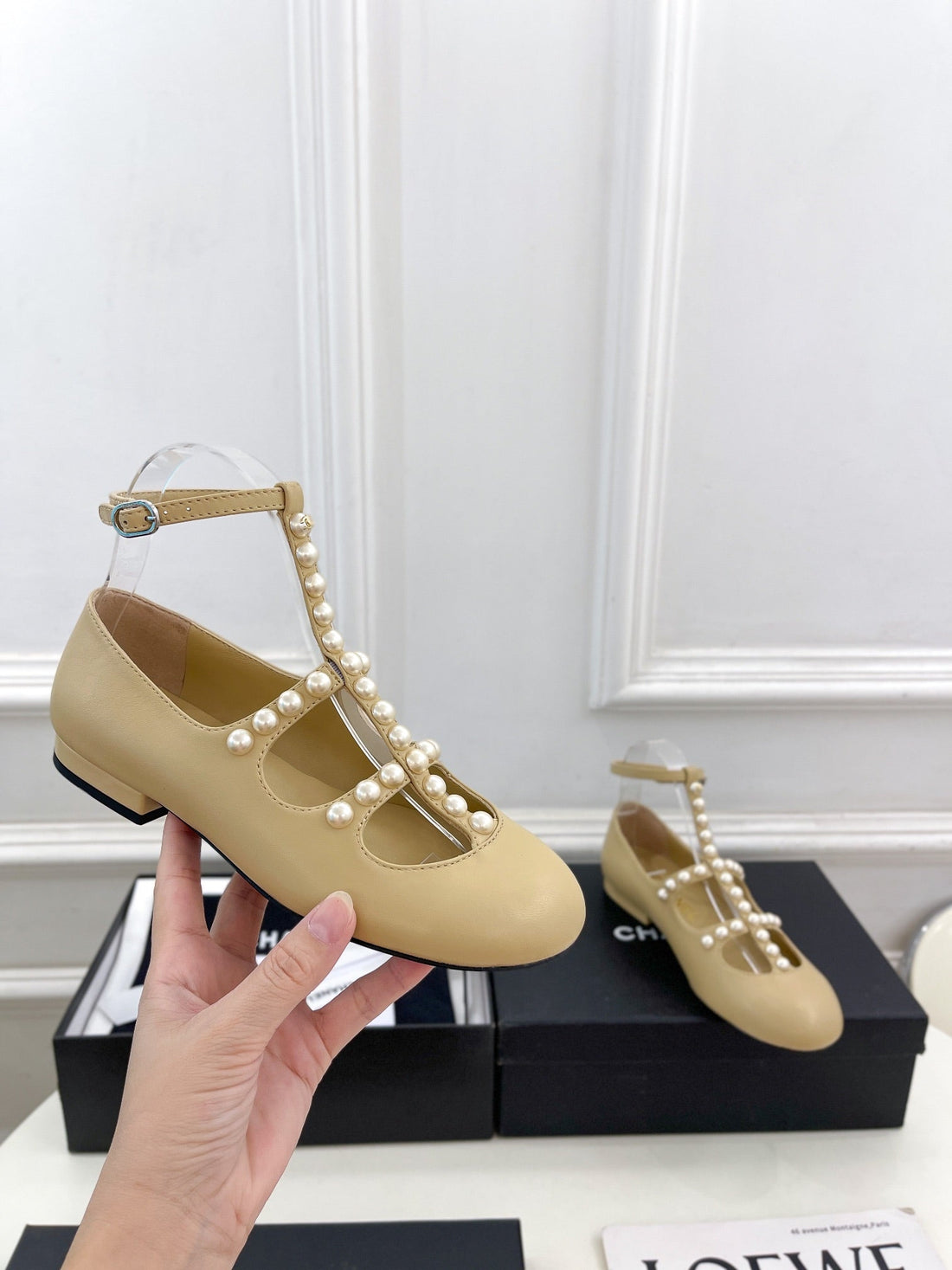 CC Mary Jane 10mm In Buff Yellow With Small Pearls Lambskin 948762