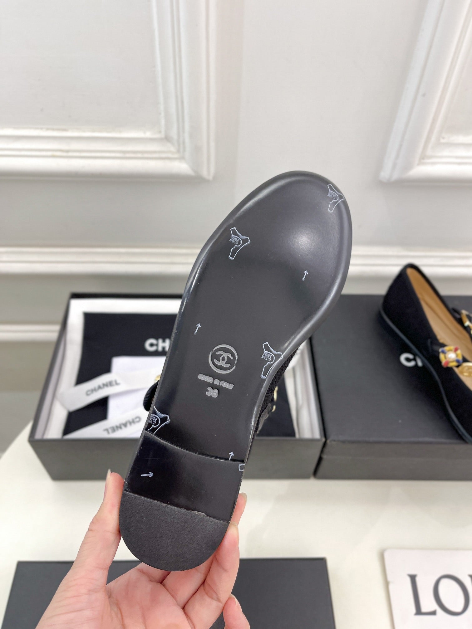 CC Ballet Flats 10mm Black Wool Tweed And Fabric 948826