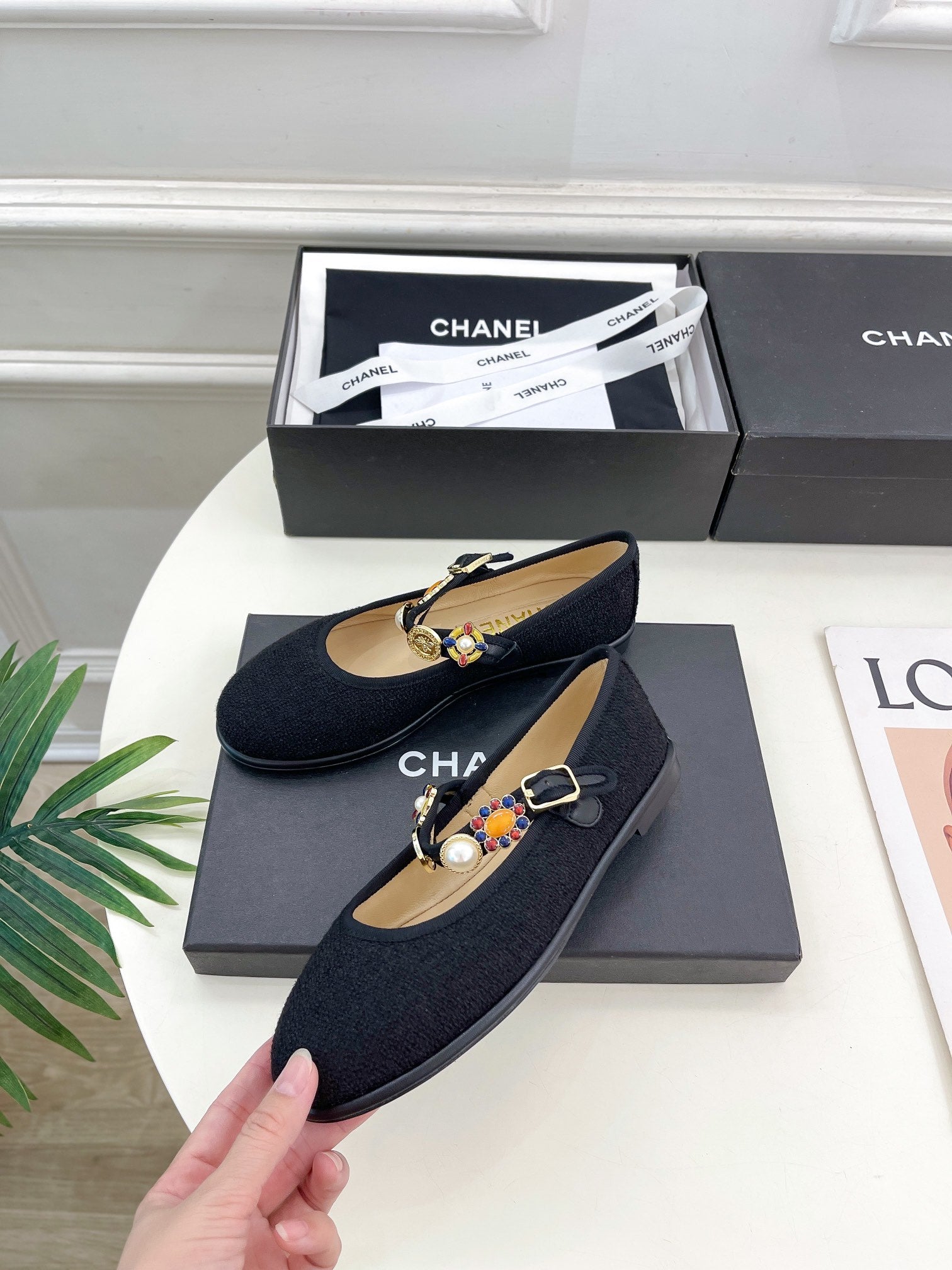 CC Ballet Flats 10mm Black Wool Tweed And Fabric 948826