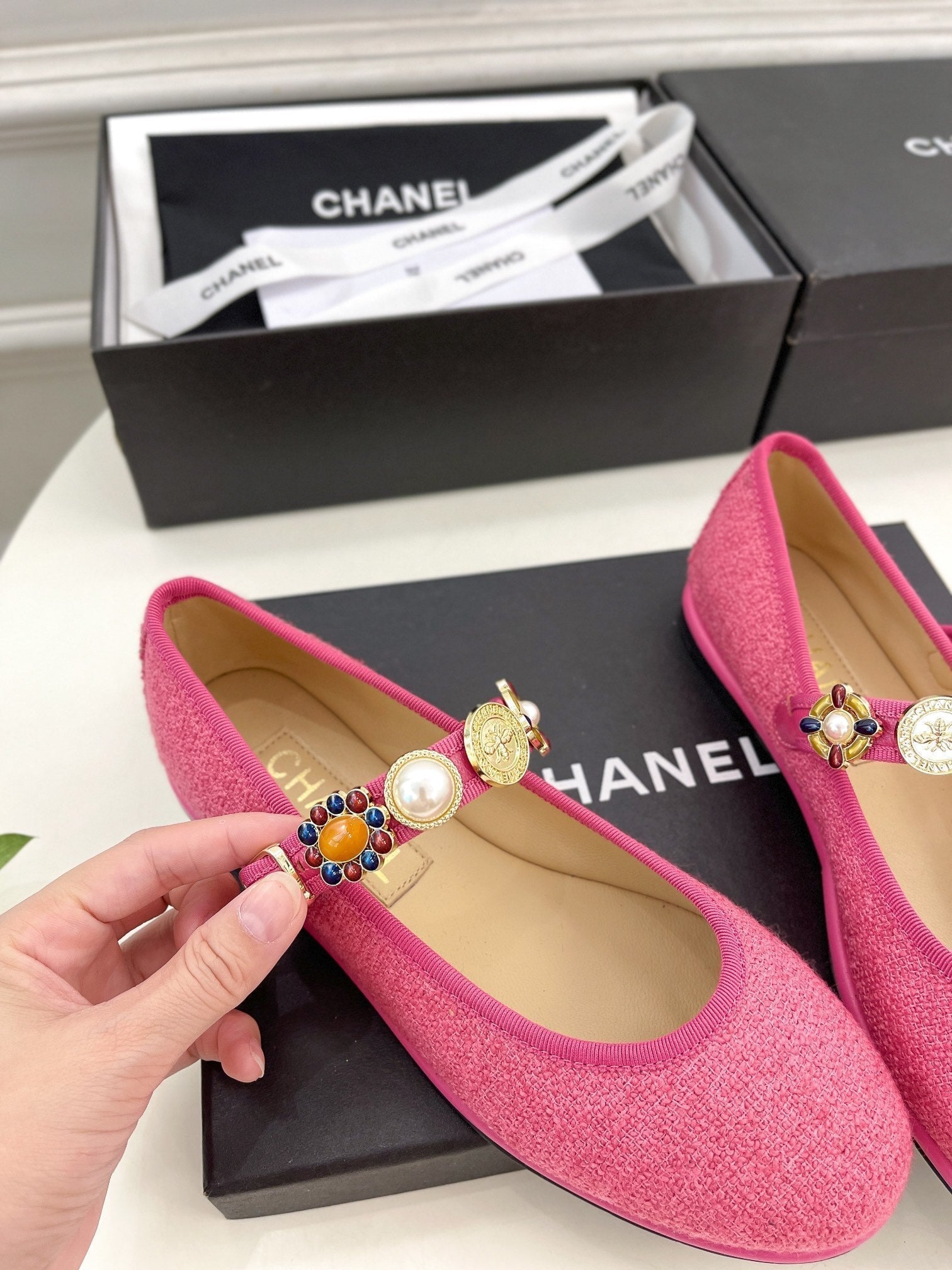 CC Ballet Flats 10mm Dark Pink Wool Tweed And Fabric 948828