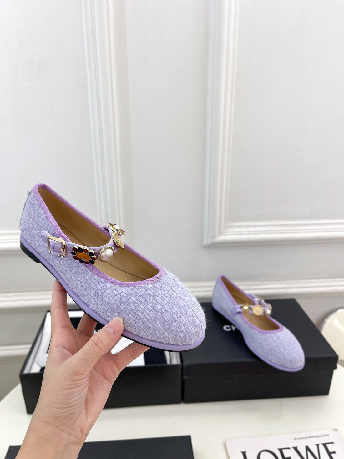 CC Ballet Flats 10mm Light Violet Wool Tweed And Fabric 948830