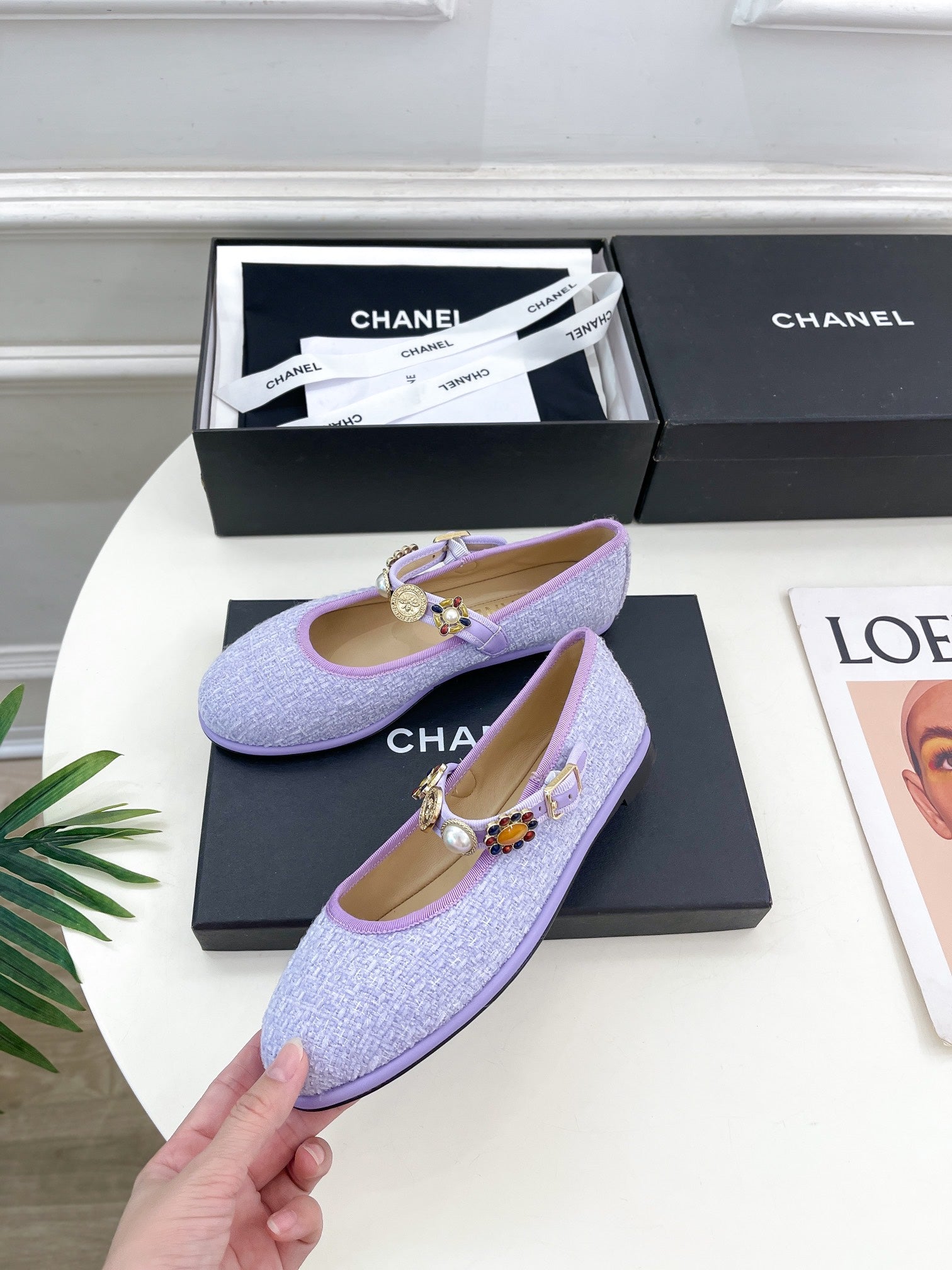 CC Ballet Flats 10mm Light Violet Wool Tweed And Fabric 948830