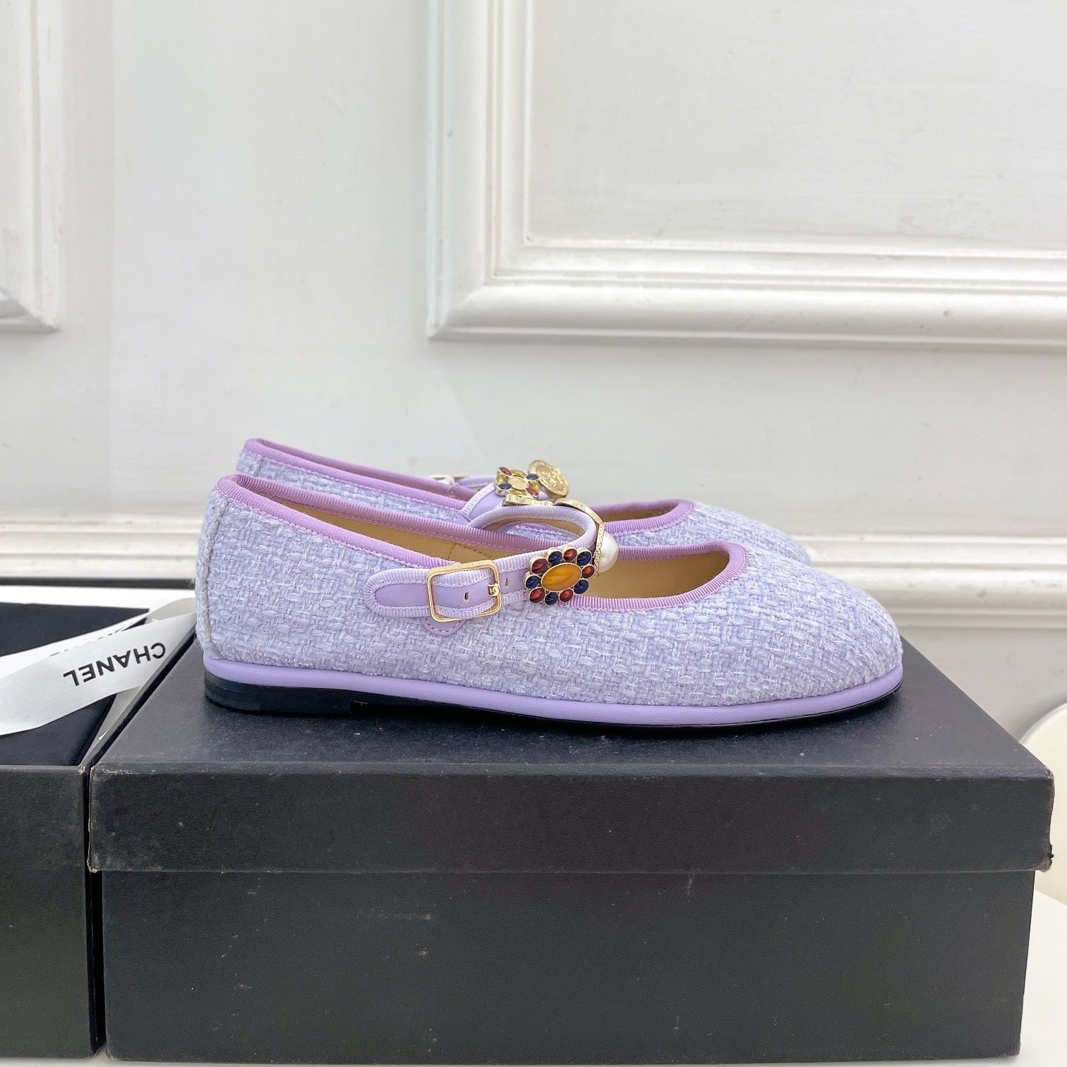 CC Ballet Flats 10mm Light Violet Wool Tweed And Fabric 948830