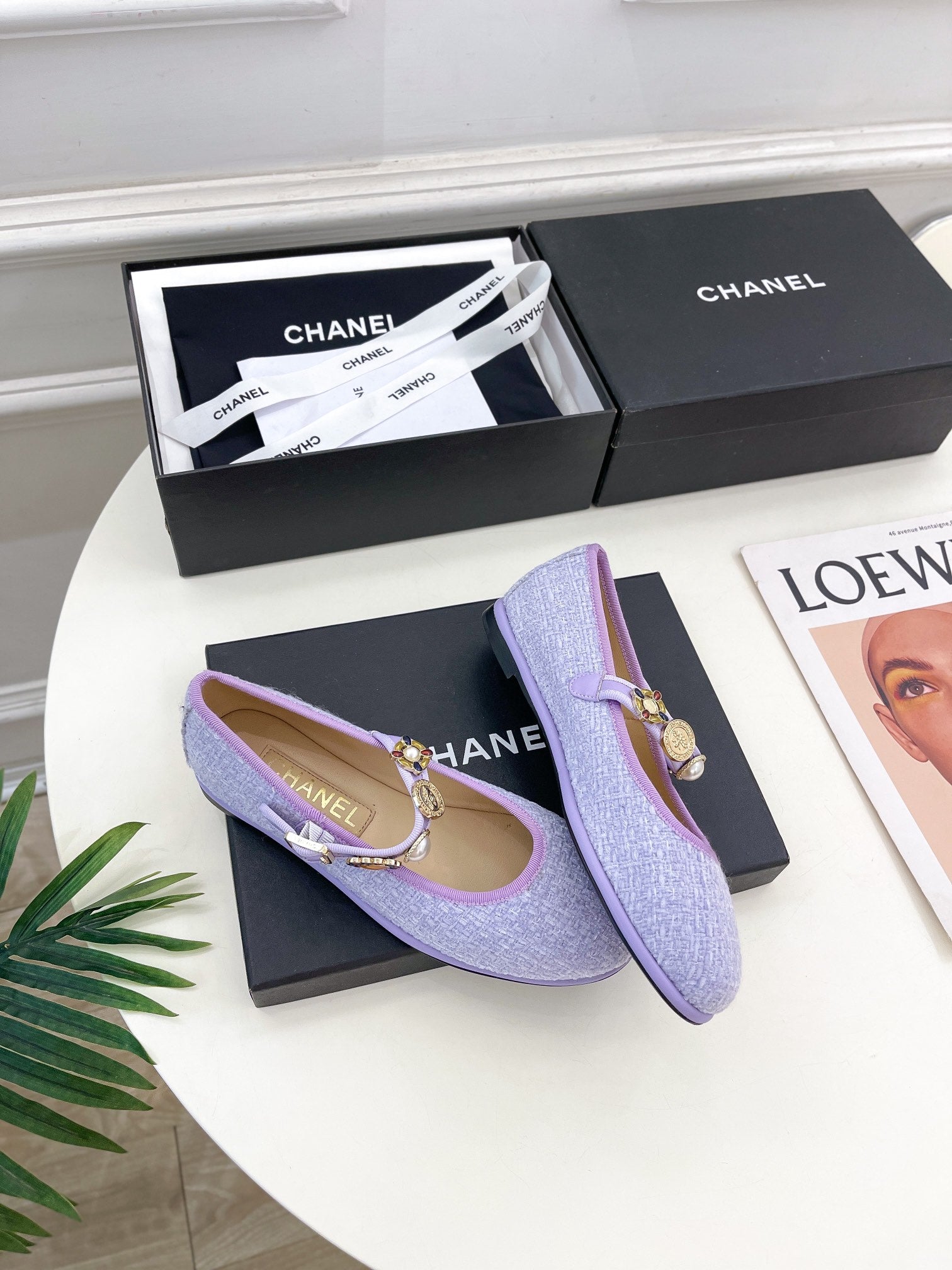 CC Ballet Flats 10mm Light Violet Wool Tweed And Fabric 948830