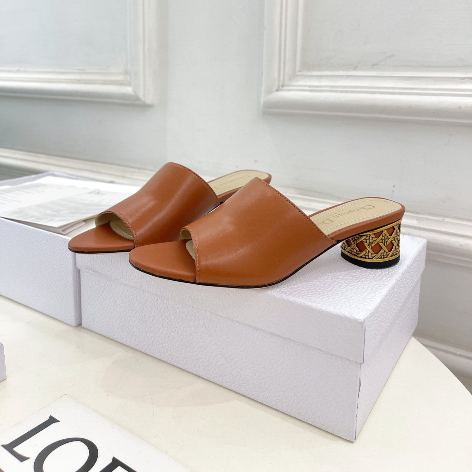 CD Icon Heeled Slide 40mm Brown Calfskin