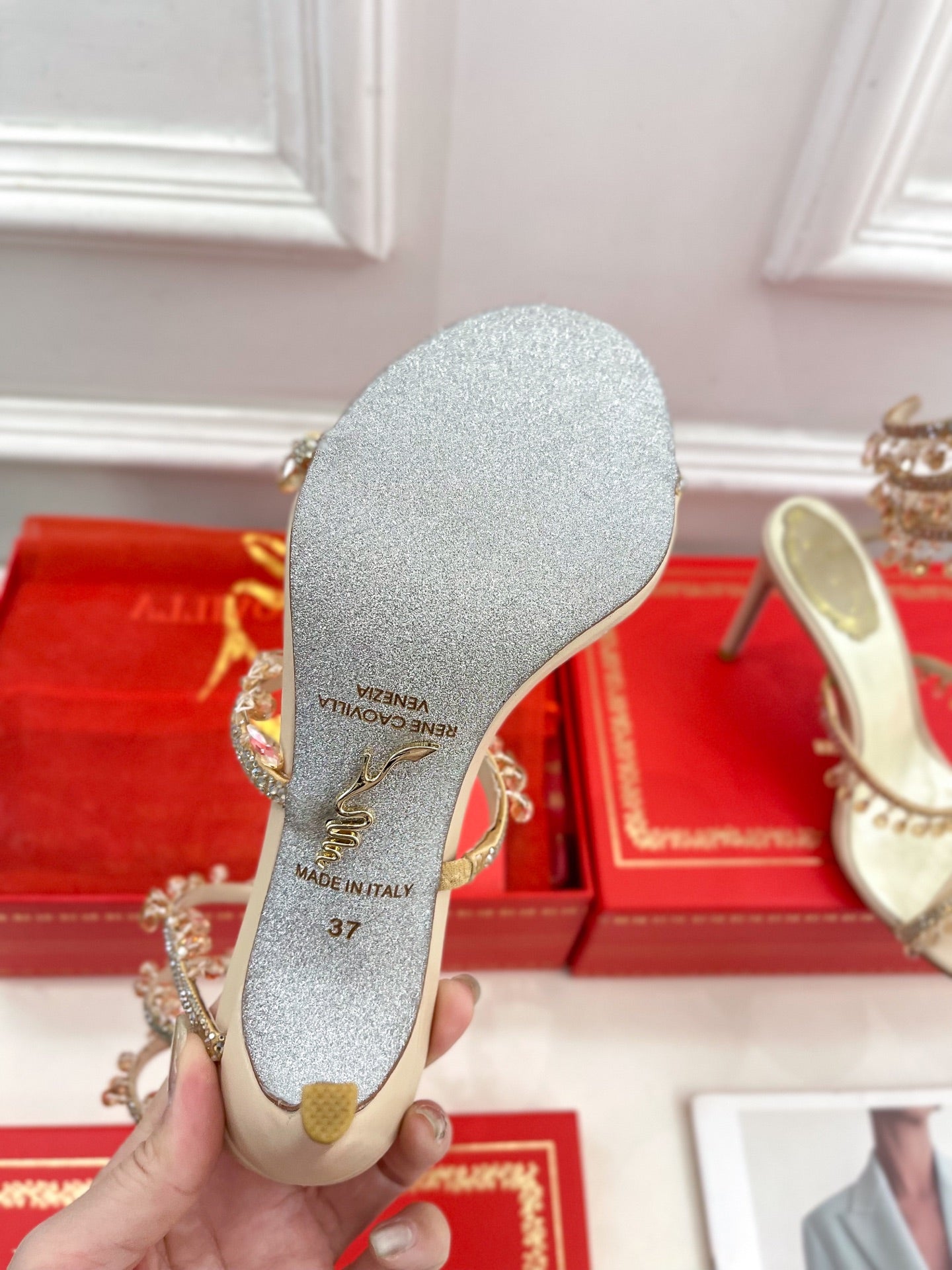 RC 25 Crystal Tassel High-Heeled Sandals Pink Nude Silk Crystal Diamond 251008