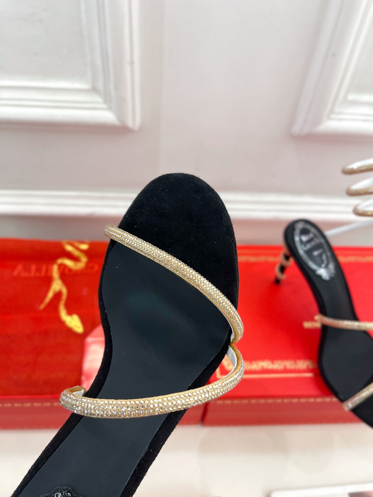 RC 25 Crystal Diamond Snake-Shaped High-Heeled Black Gold Silk Rhinestones 253544