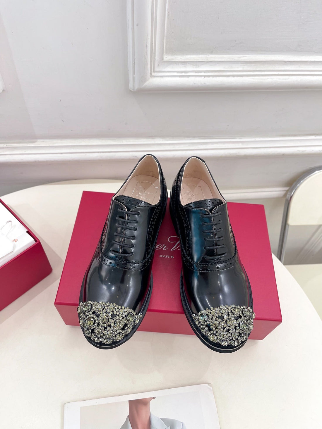Viv 25 Baroque Rhinestone Derby Loafer Black Cowhide Leather 253580