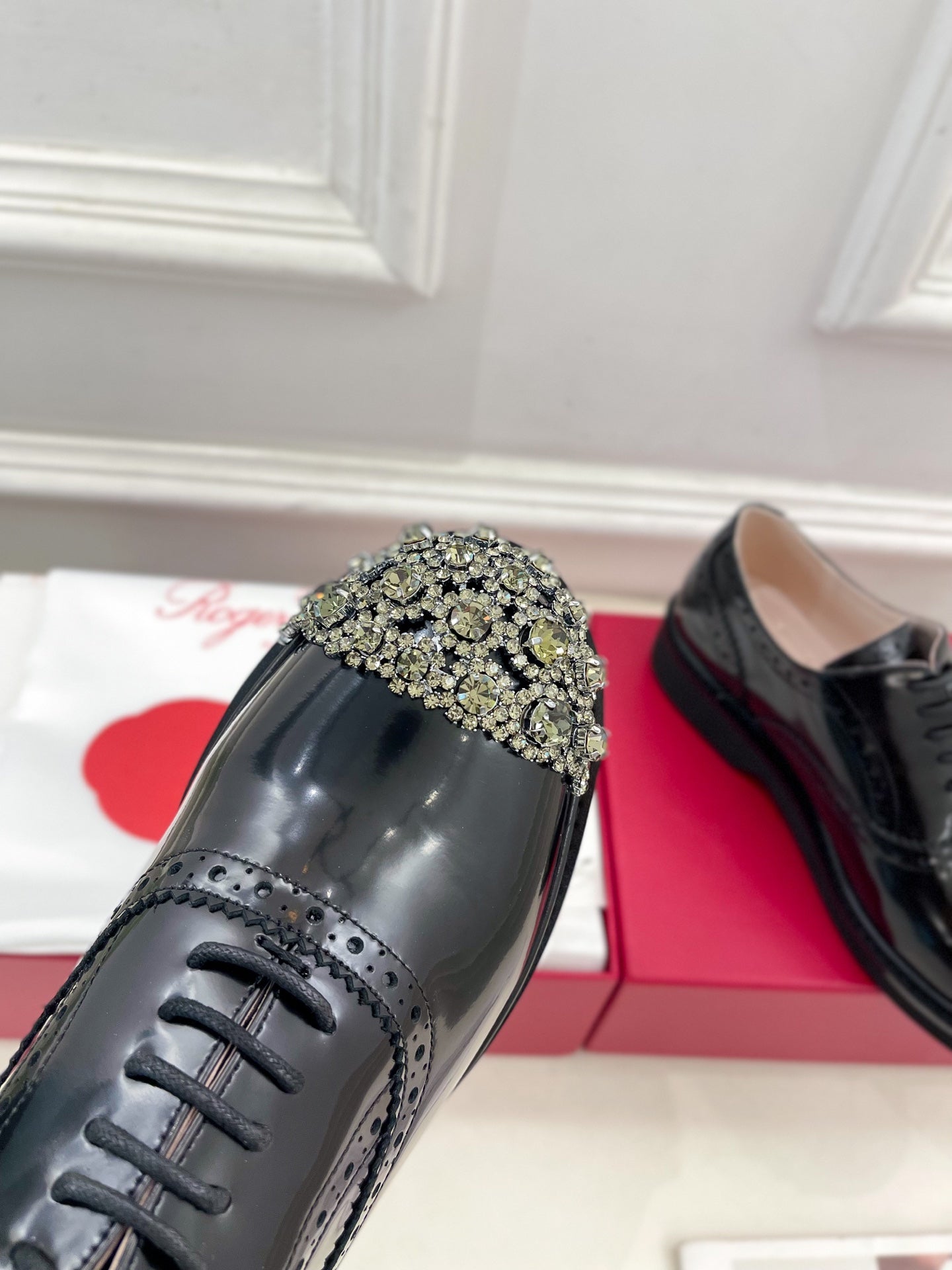 Viv 25 Baroque Rhinestone Derby Loafer Black Cowhide Leather 253580