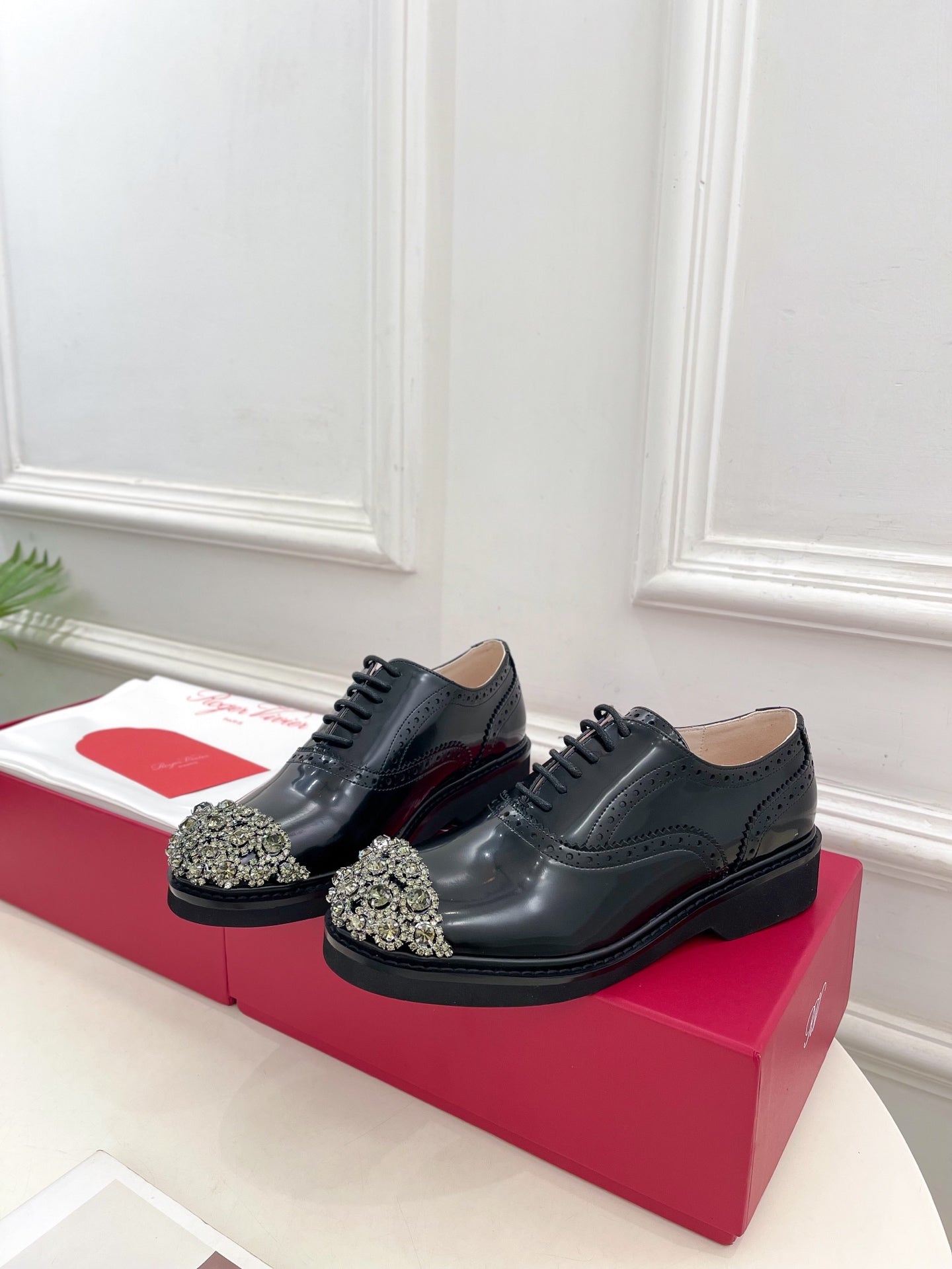 Viv 25 Baroque Rhinestone Derby Loafer Black Cowhide Leather 253580